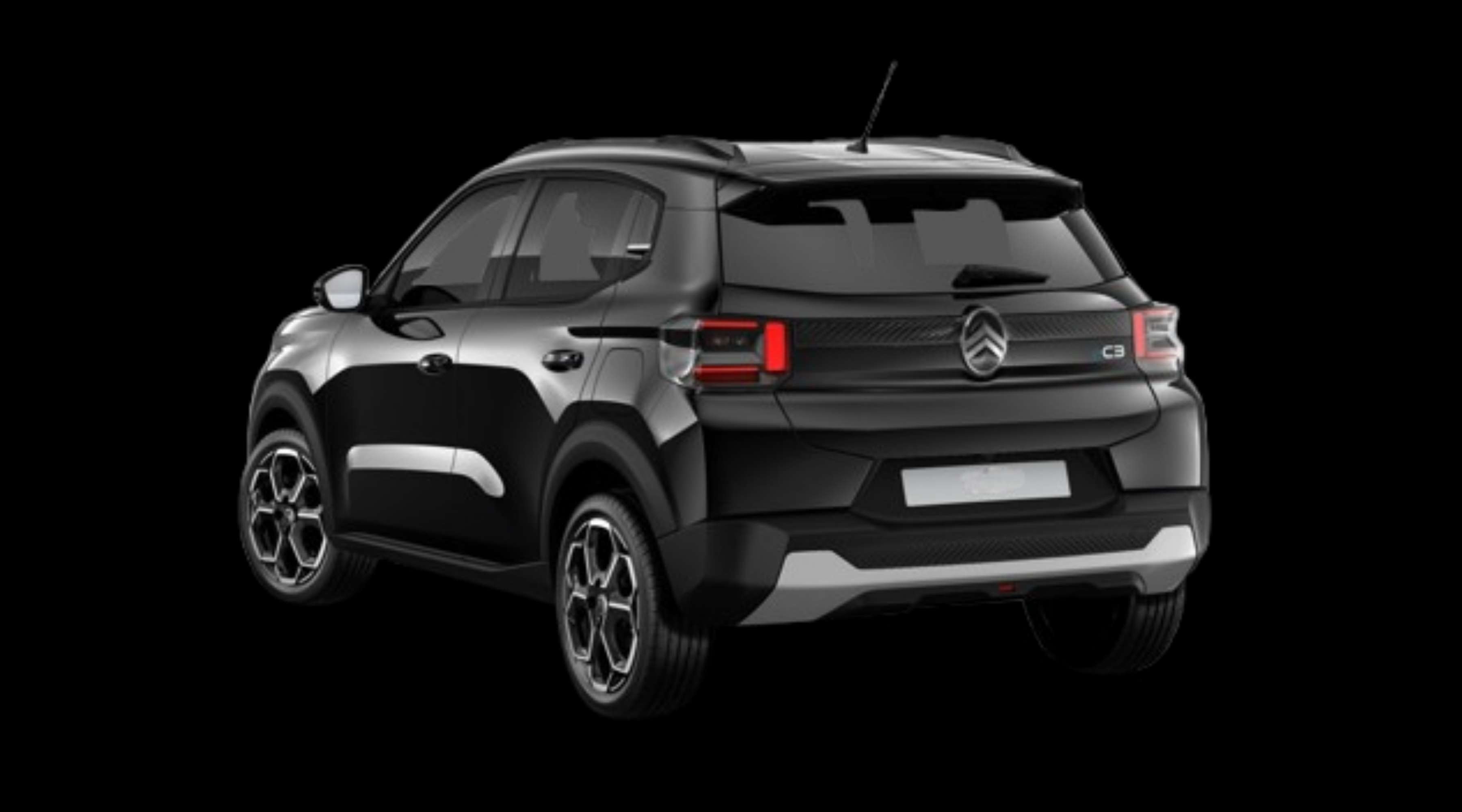 Schräge Heckansicht eines Citroën ë-C3, freigestellt