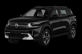 Schräge Frontansicht auf einen Citroën ë-C3 Aircross Team D, freigestellt