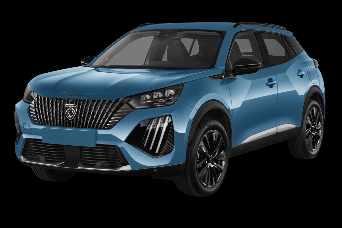 Schräge Frontansicht eines Peugeot e-2008, freigestellt
