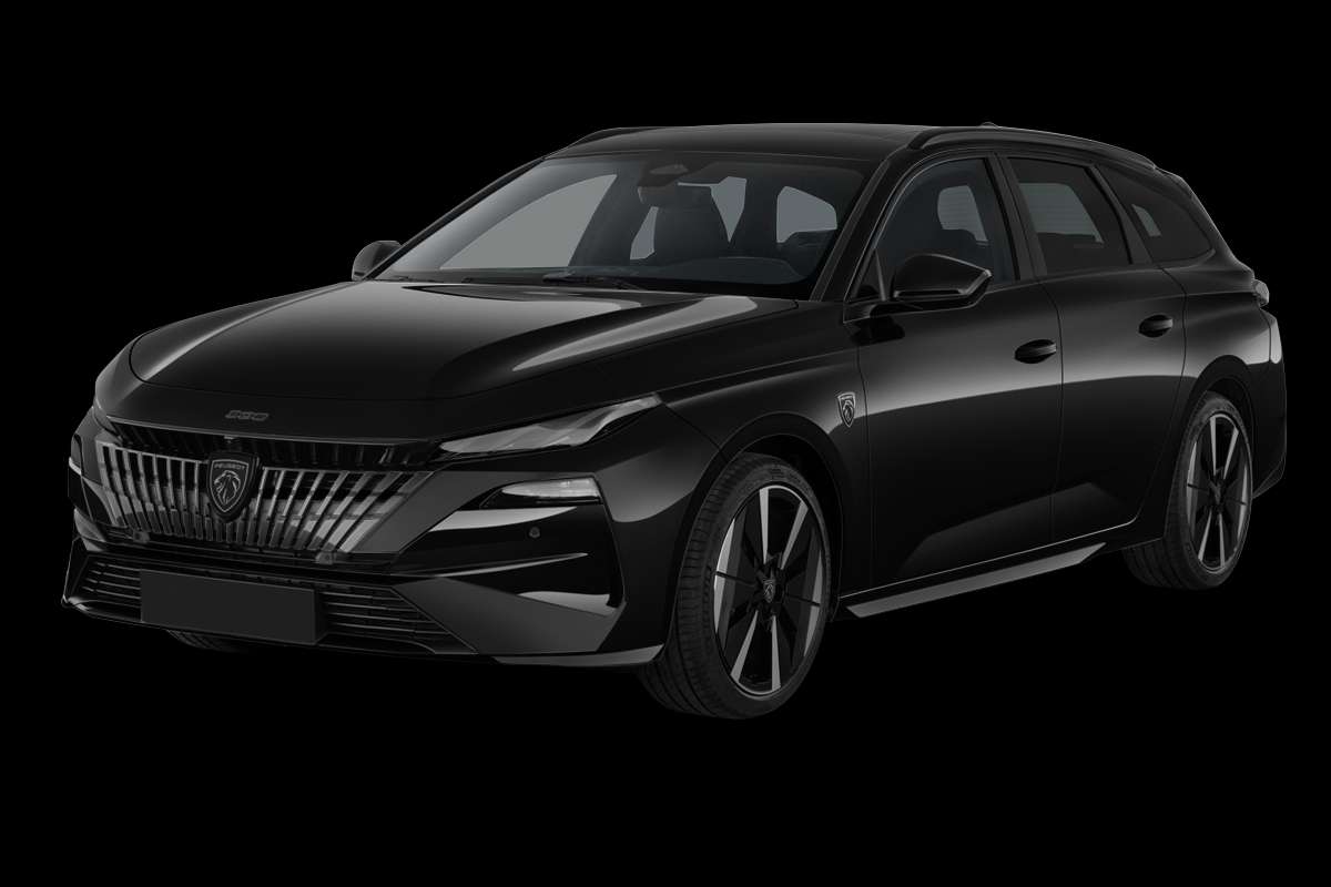 Schräge Frontansicht eines Peugeot e-308, freigestellt