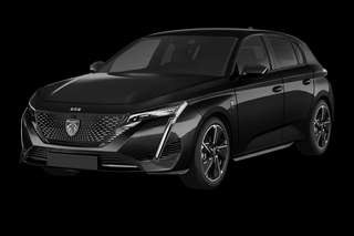 Schräge Frontansicht auf einen Peugeot e-308 GT, freigestellt