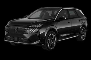 Schräge Frontansicht auf einen Peugeot e-5008 GT, freigestellt