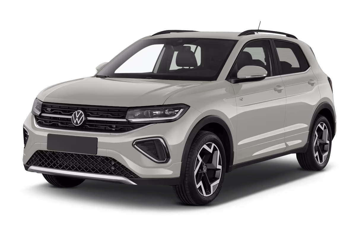 Schräge Frontansicht eines Volkswagen T-Cross, freigestellt