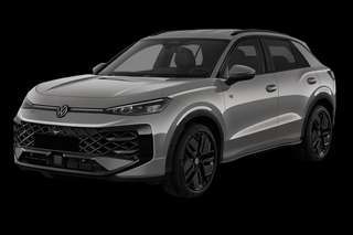 Schräge Frontansicht auf einen Volkswagen T-Roc R-Line, freigestellt