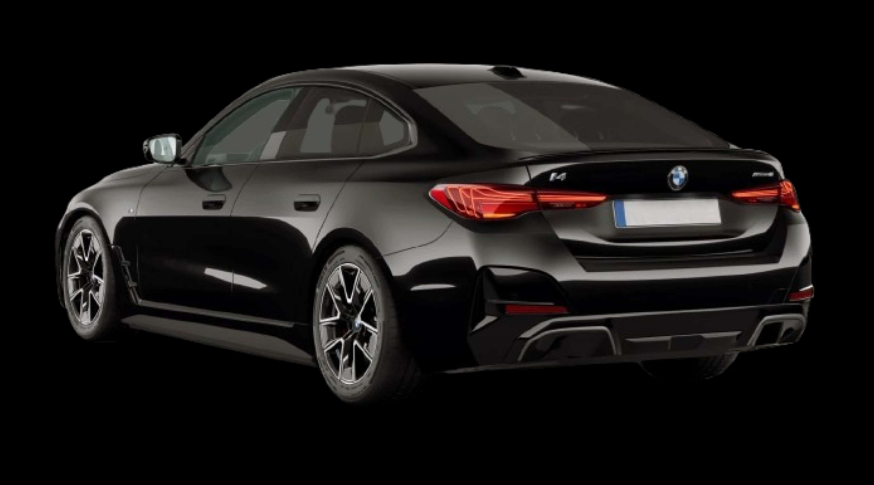 Schräge Heckansicht eines BMW i4, freigestellt