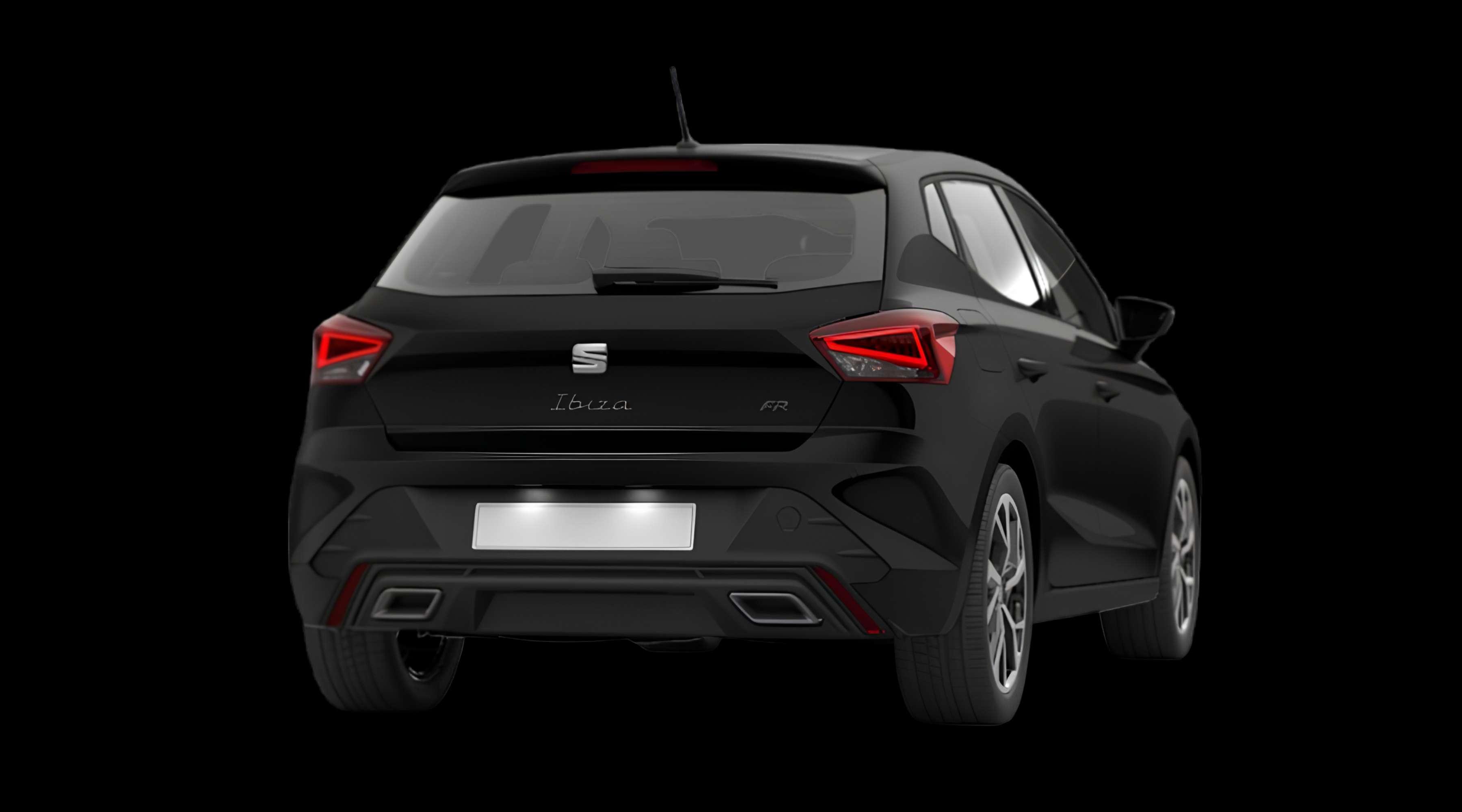 Schräge Heckansicht eines SEAT Ibiza, freigestellt