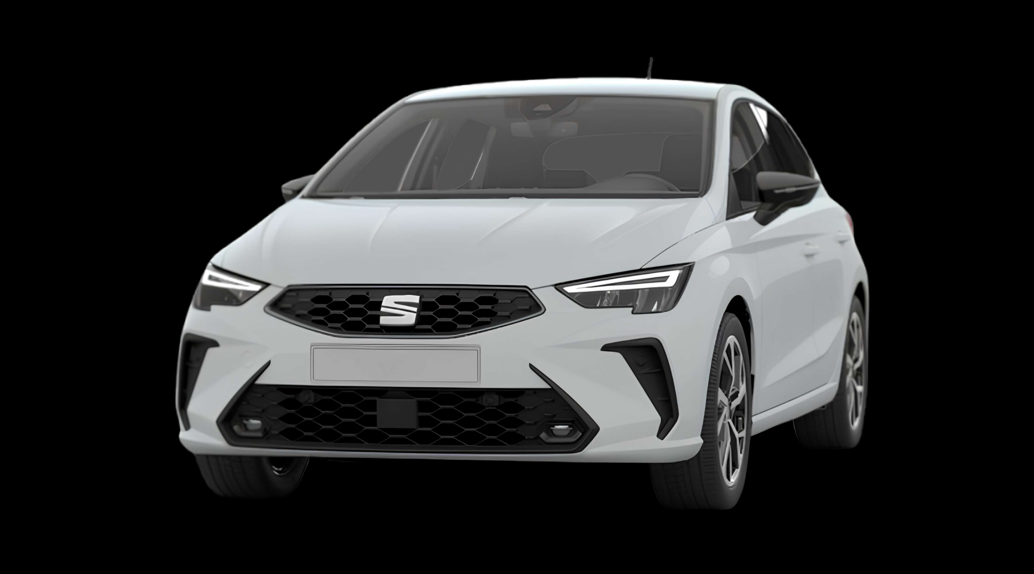 Schräge Frontansicht eines SEAT Ibiza, freigestellt