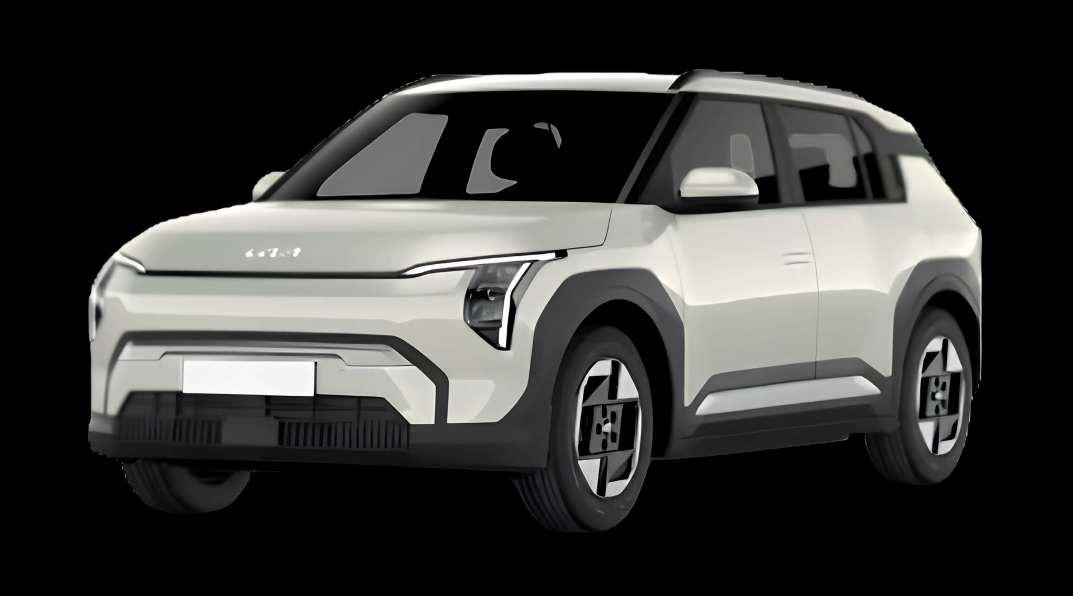 Schräge Frontansicht eines Kia EV3, freigestellt