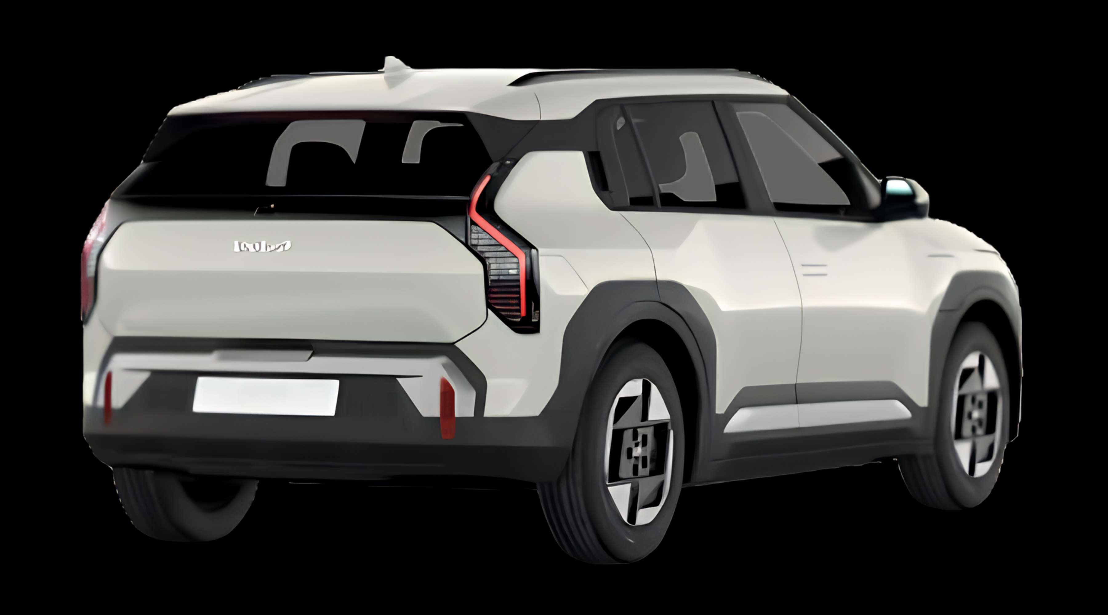 Schräge Heckansicht eines Kia EV3, freigestellt