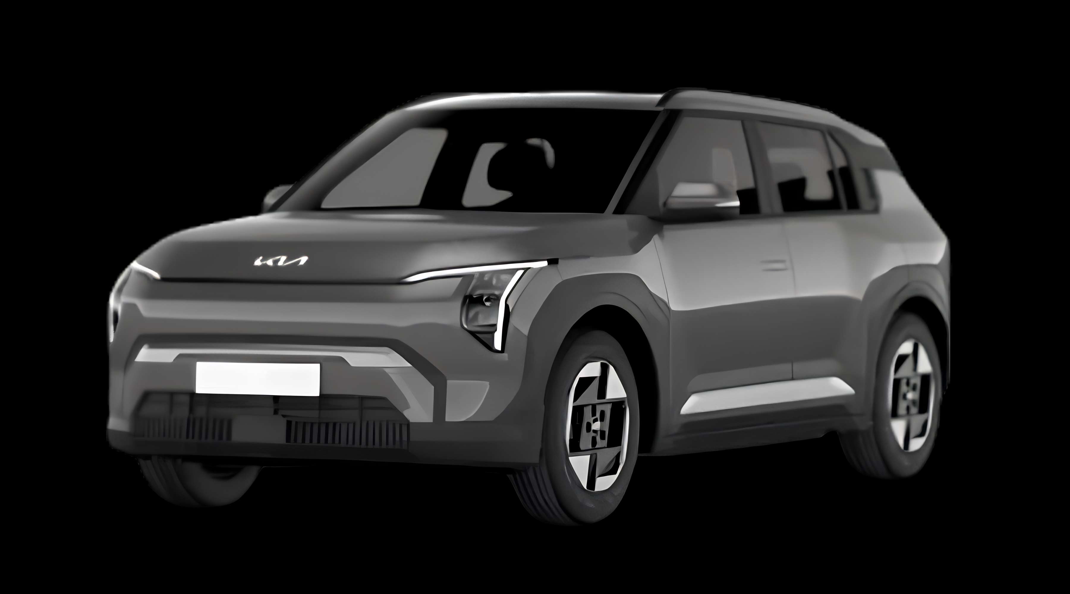 Schräge Frontansicht eines Kia EV3, freigestellt