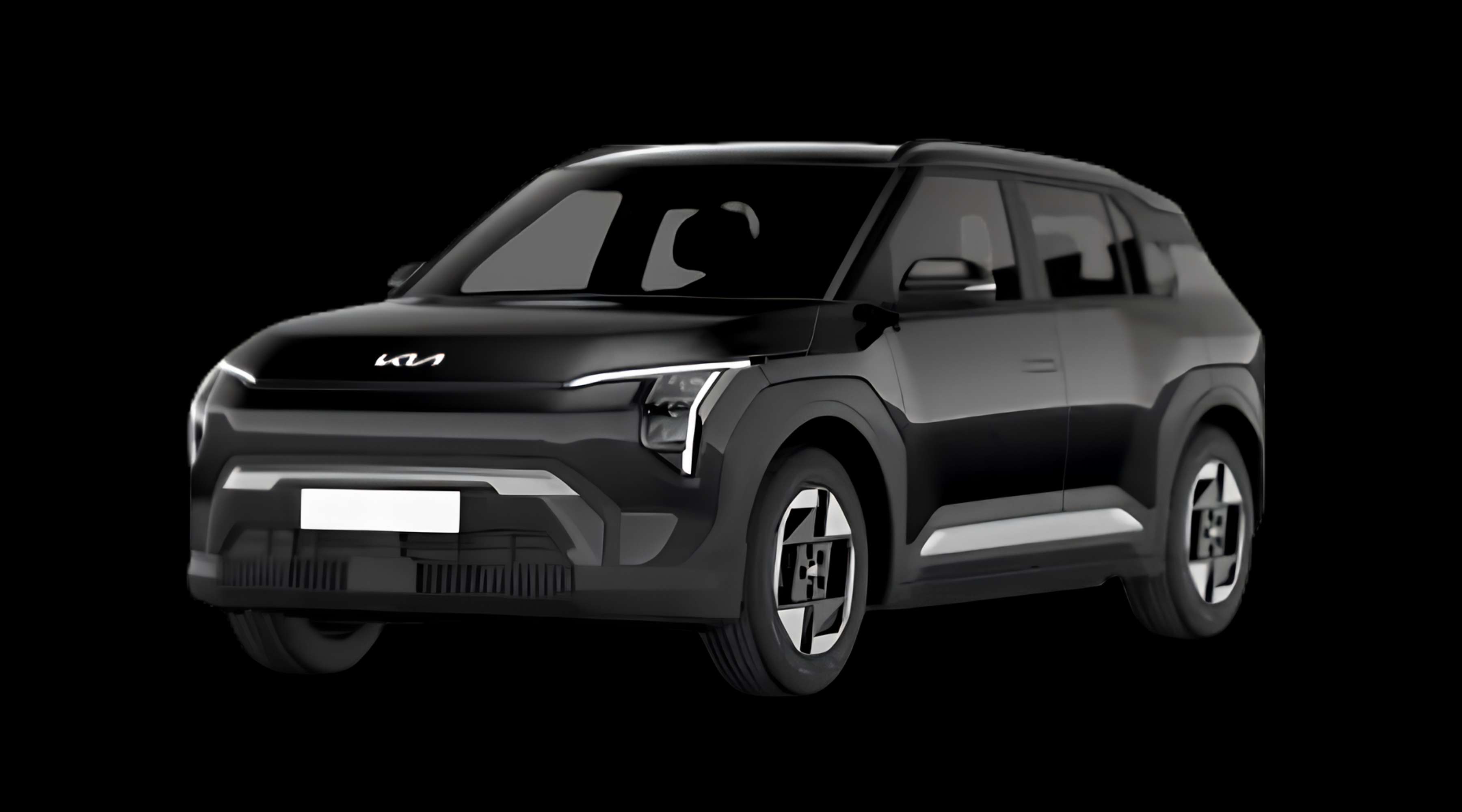 Schräge Frontansicht eines Kia EV3, freigestellt