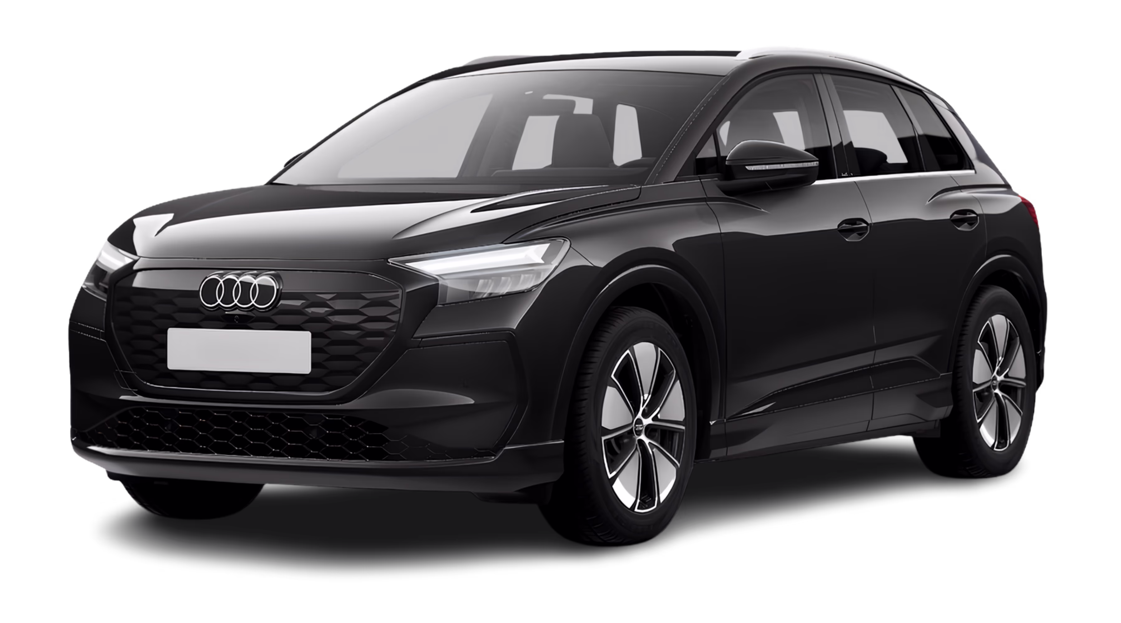 Schräge Frontansicht eines Audi Q4 e-tron, freigestellt