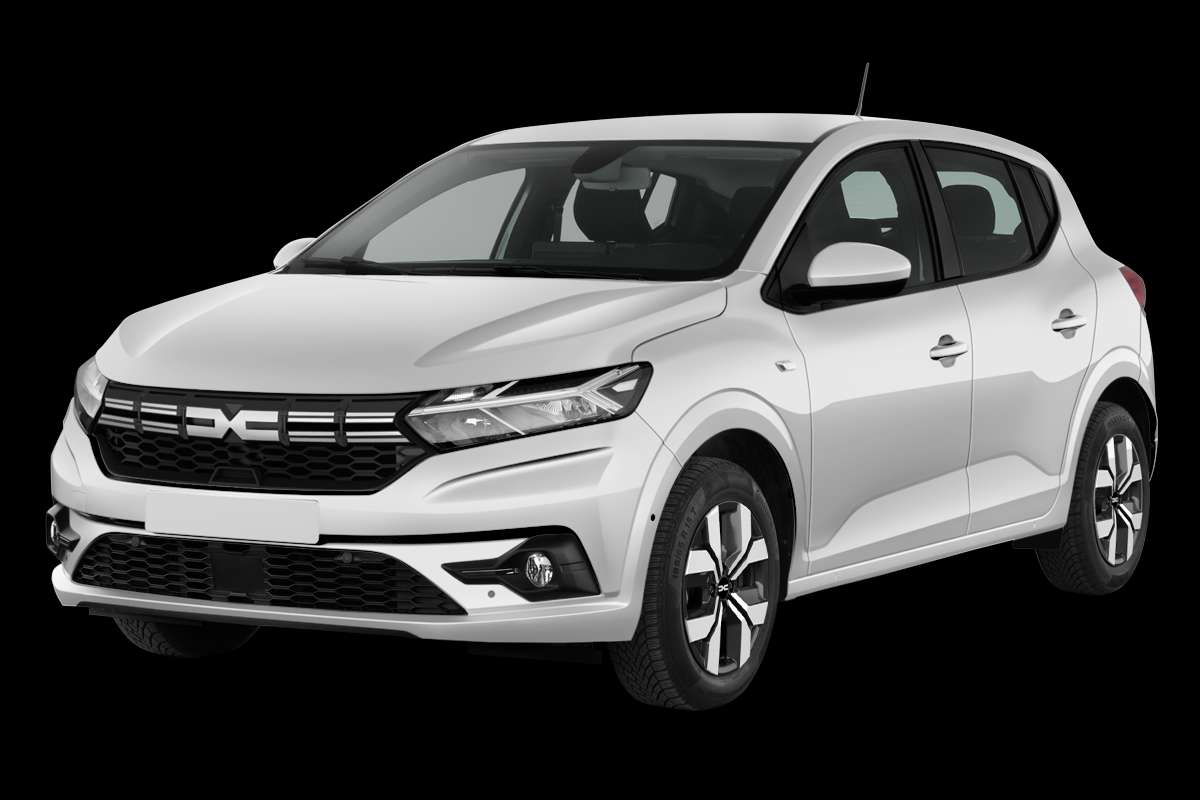 Schräge Frontansicht eines Dacia Sandero, freigestellt