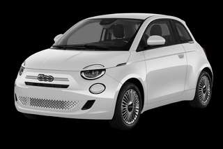 Schräge Frontansicht auf einen Fiat 500 La Prima, freigestellt