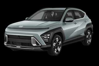 Schräge Frontansicht auf einen Hyundai Kona Trend, freigestellt