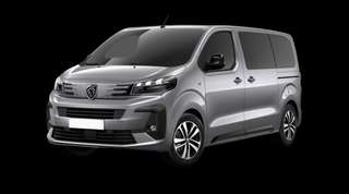 Schräge Frontansicht auf einen Peugeot Traveller Allure, freigestellt