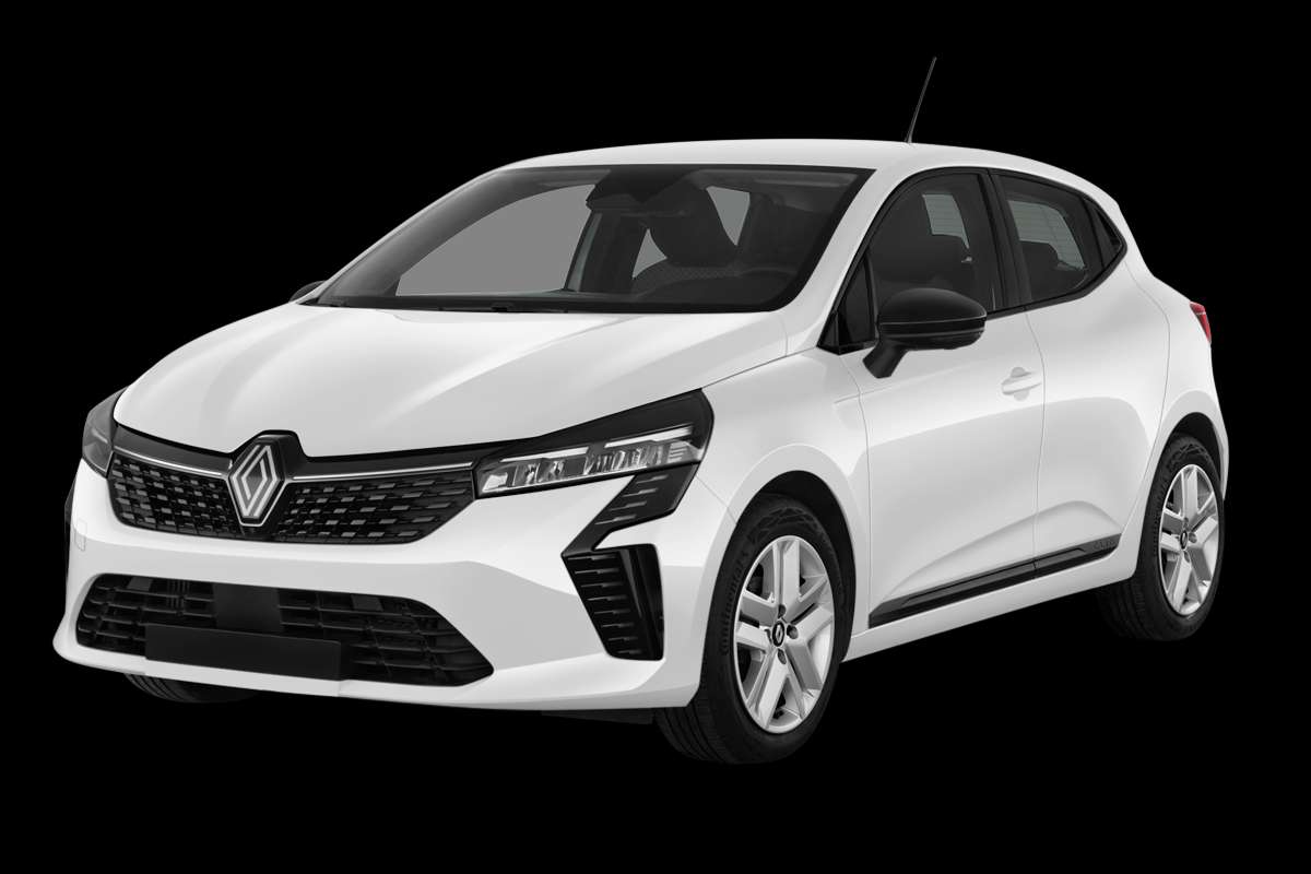 Schräge Frontansicht eines Renault Clio, freigestellt