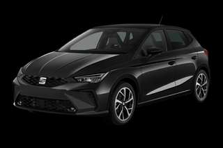 Schräge Frontansicht auf einen SEAT Ibiza FR Black Edition, freigestellt