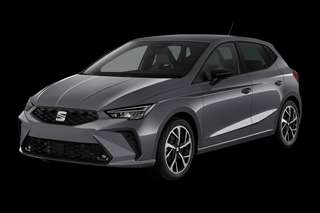 Schräge Frontansicht auf einen SEAT Ibiza FR Black Edition, freigestellt