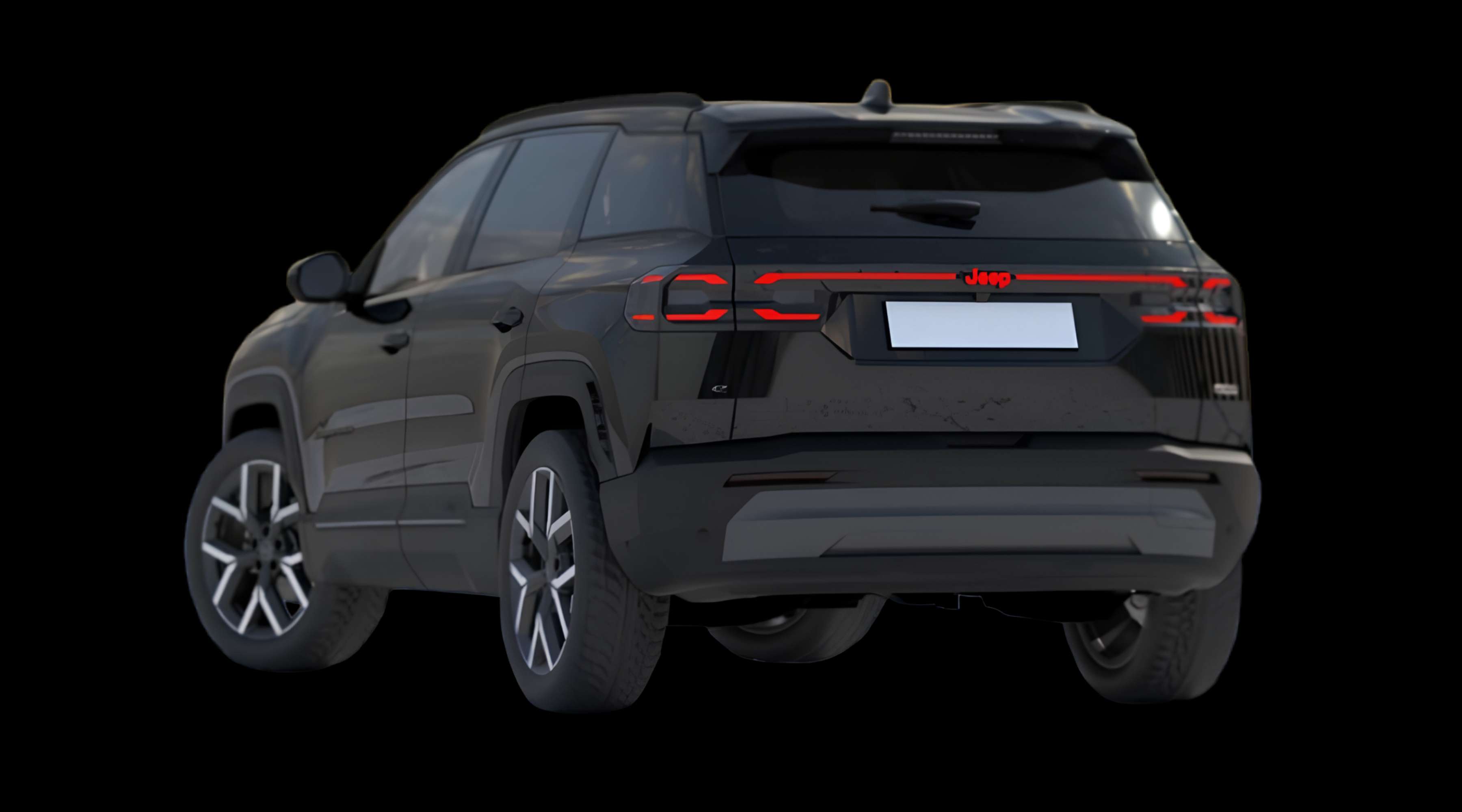 Schräge Heckansicht eines Jeep Compass, freigestellt