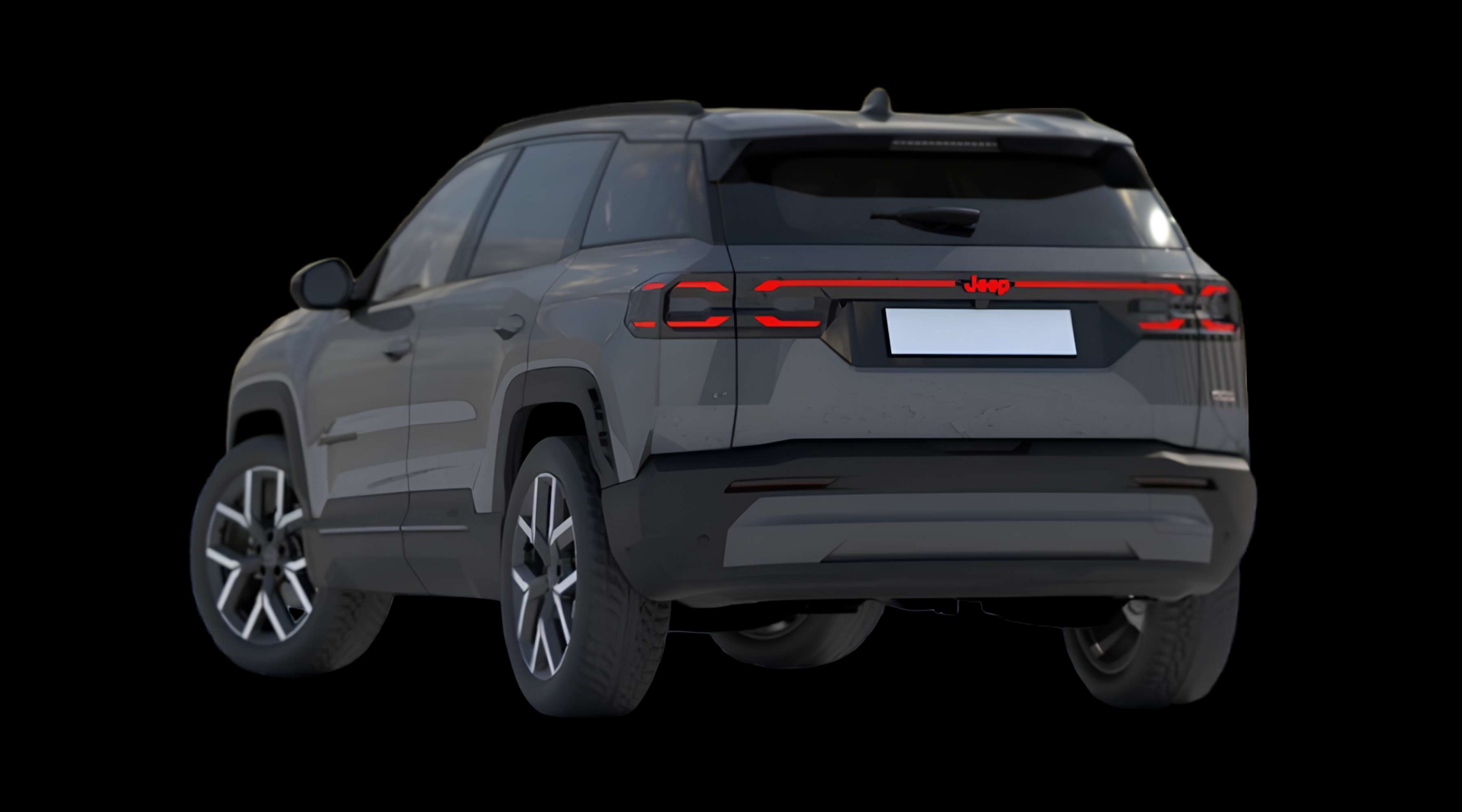 Schräge Heckansicht eines Jeep Compass, freigestellt
