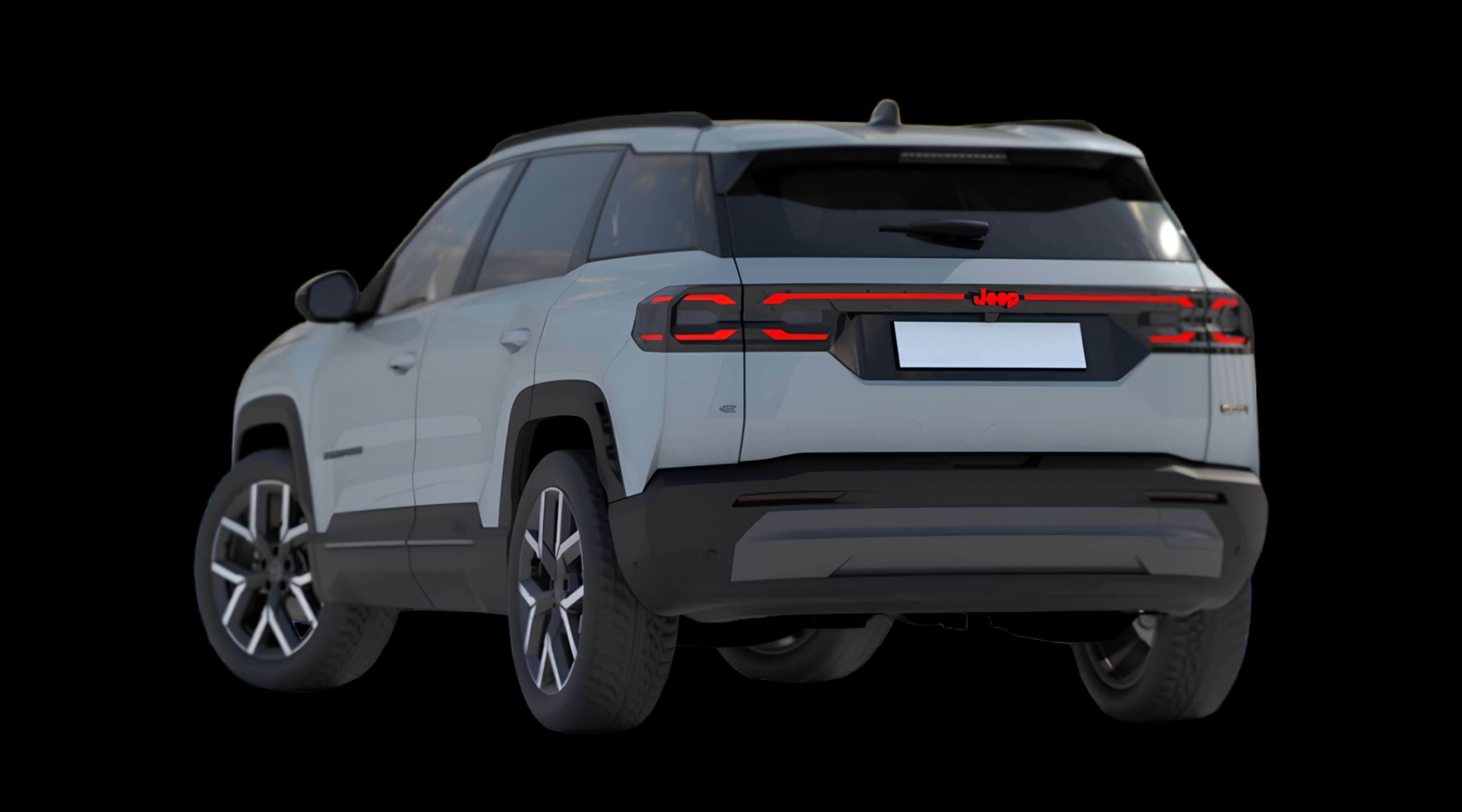 Schräge Heckansicht eines Jeep Compass, freigestellt
