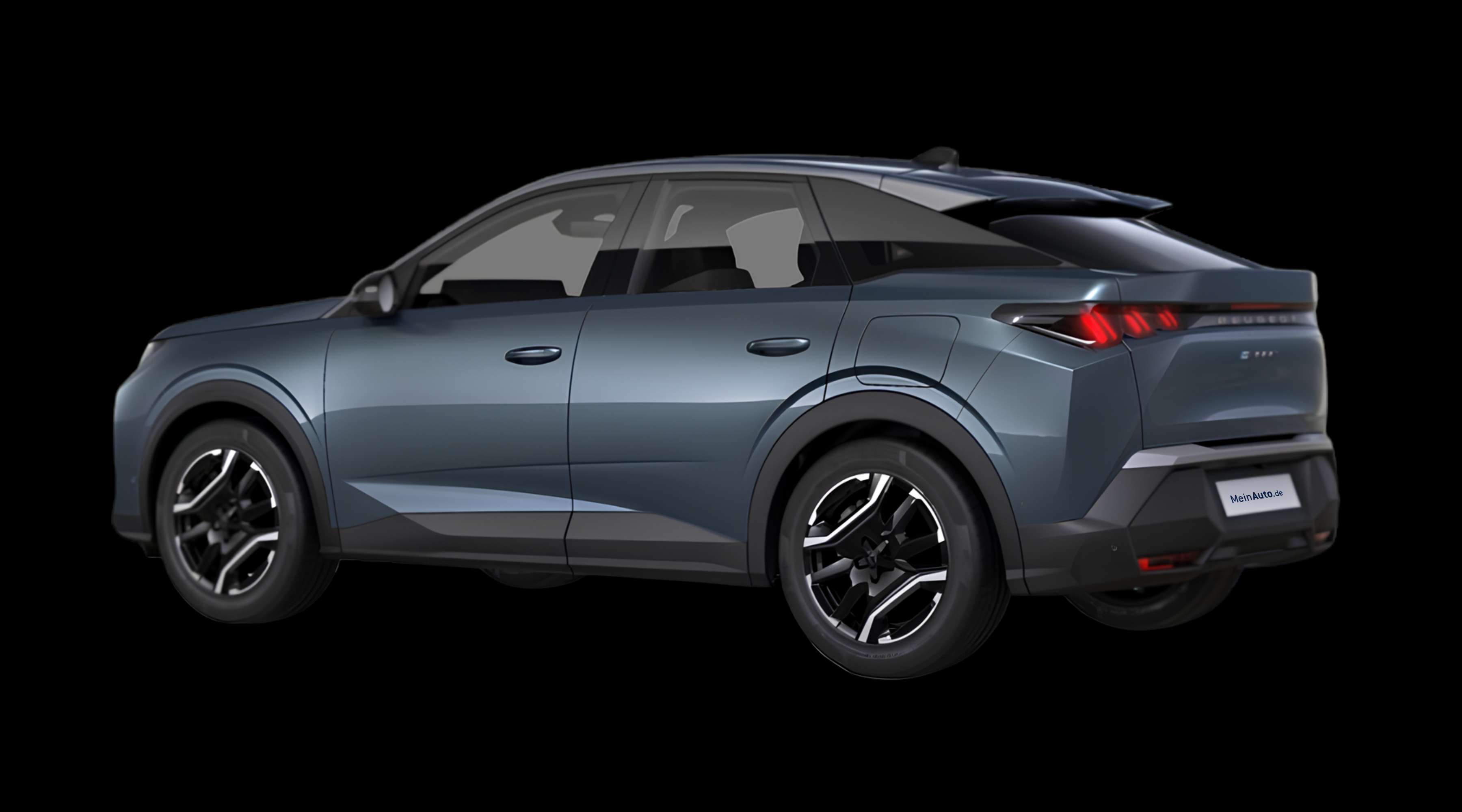 Schräge Heckansicht eines Peugeot e-3008, freigestellt