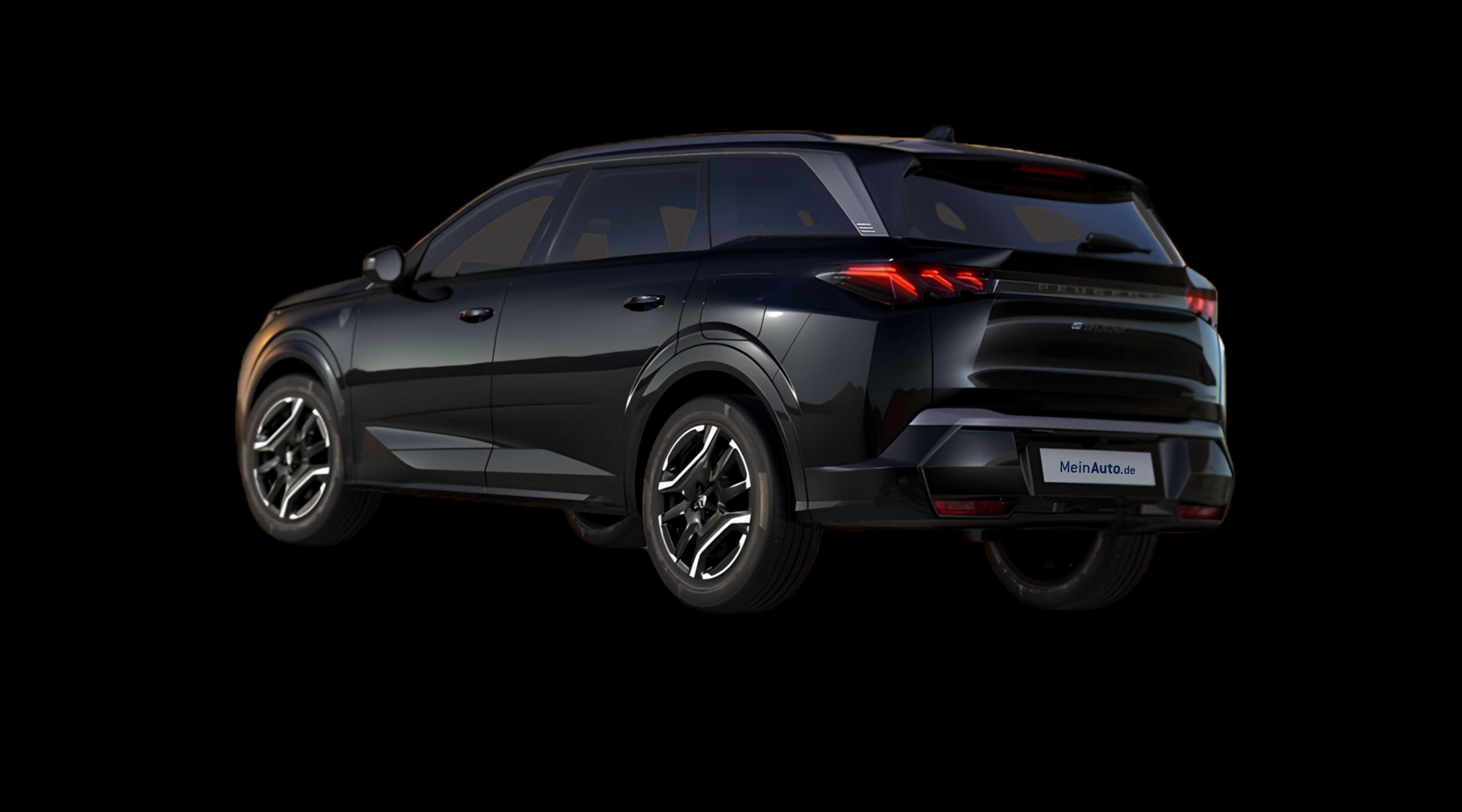Schräge Heckansicht eines Peugeot e-5008, freigestellt