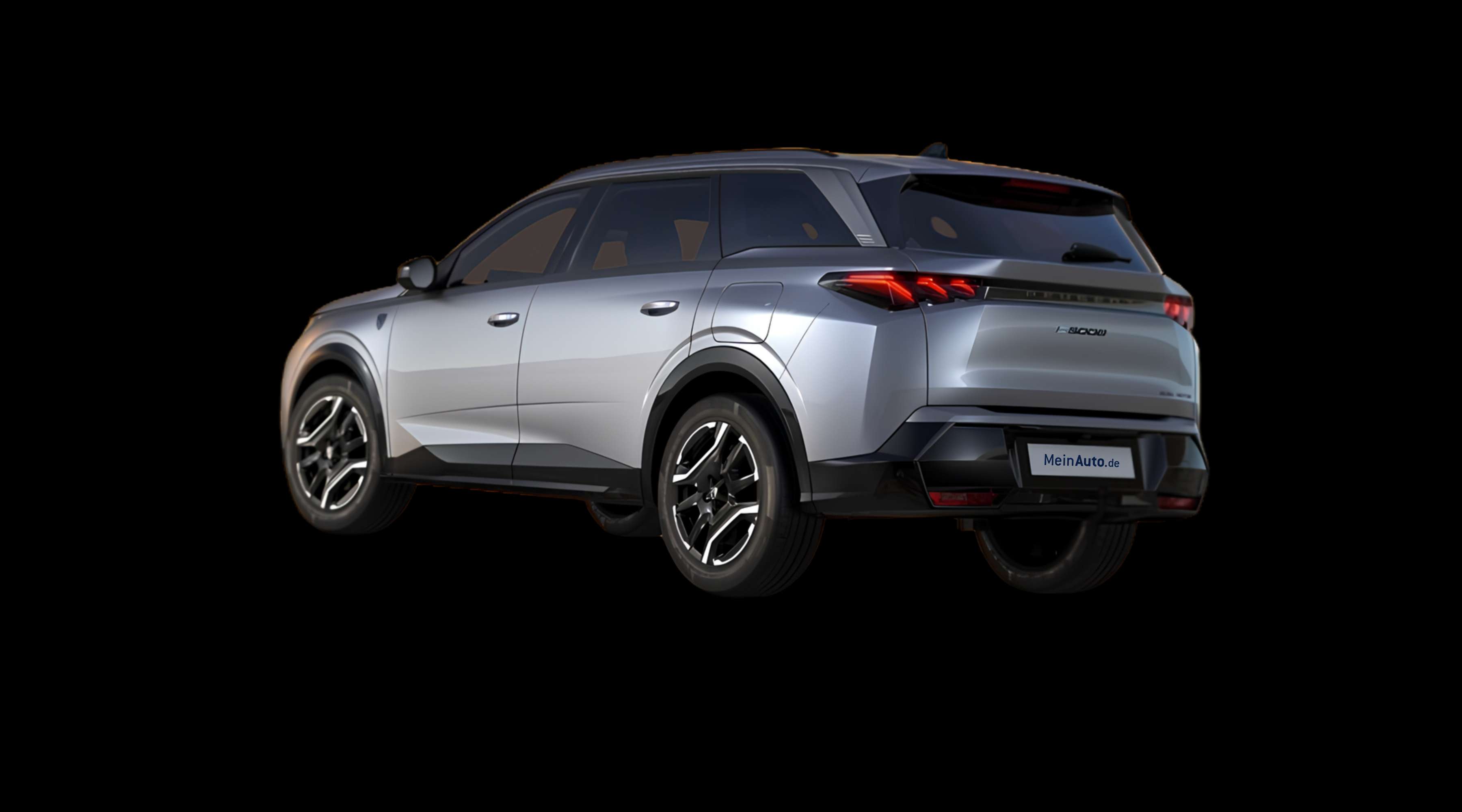 Schräge Heckansicht eines Peugeot e-5008, freigestellt