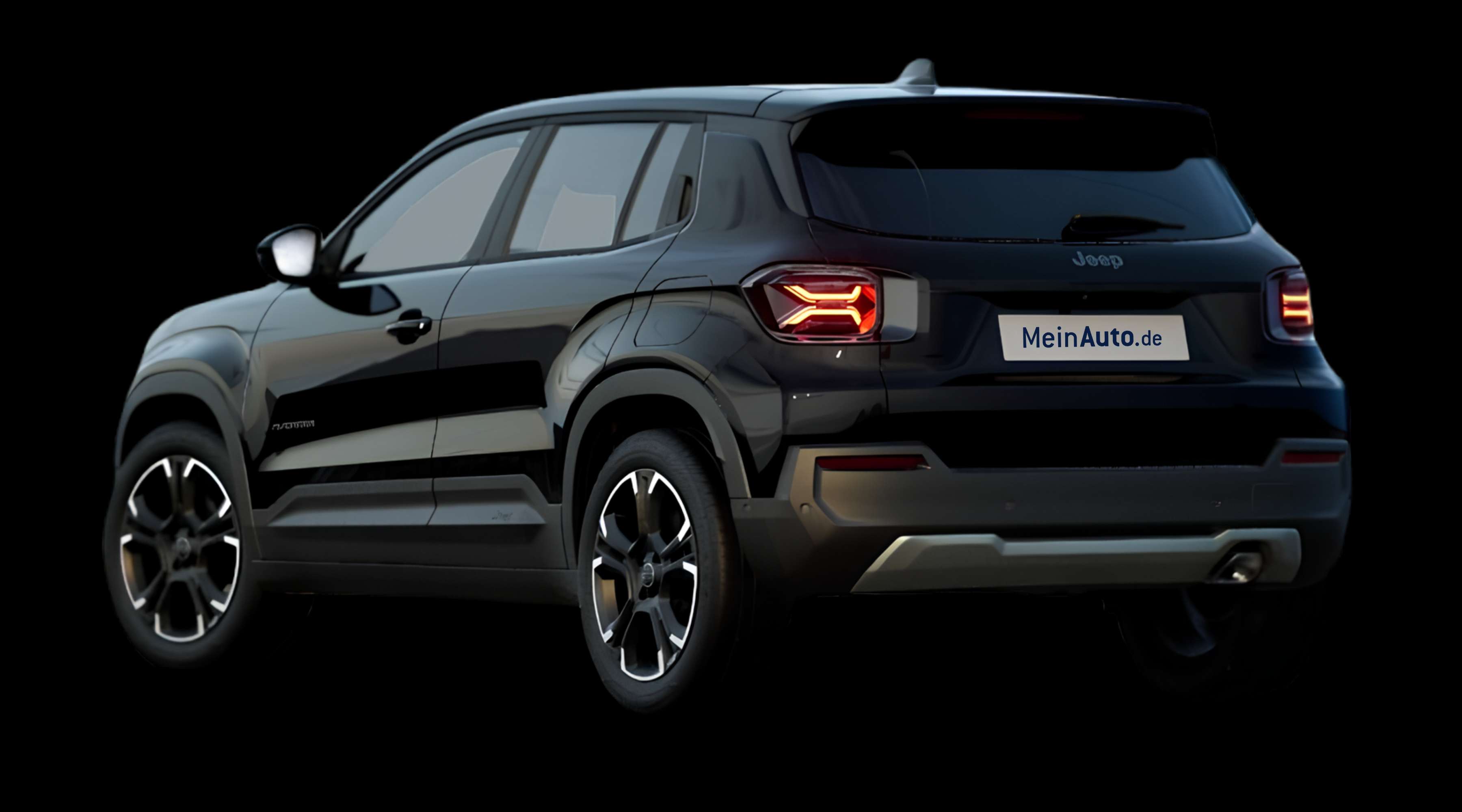 Schräge Heckansicht eines Jeep Avenger, freigestellt