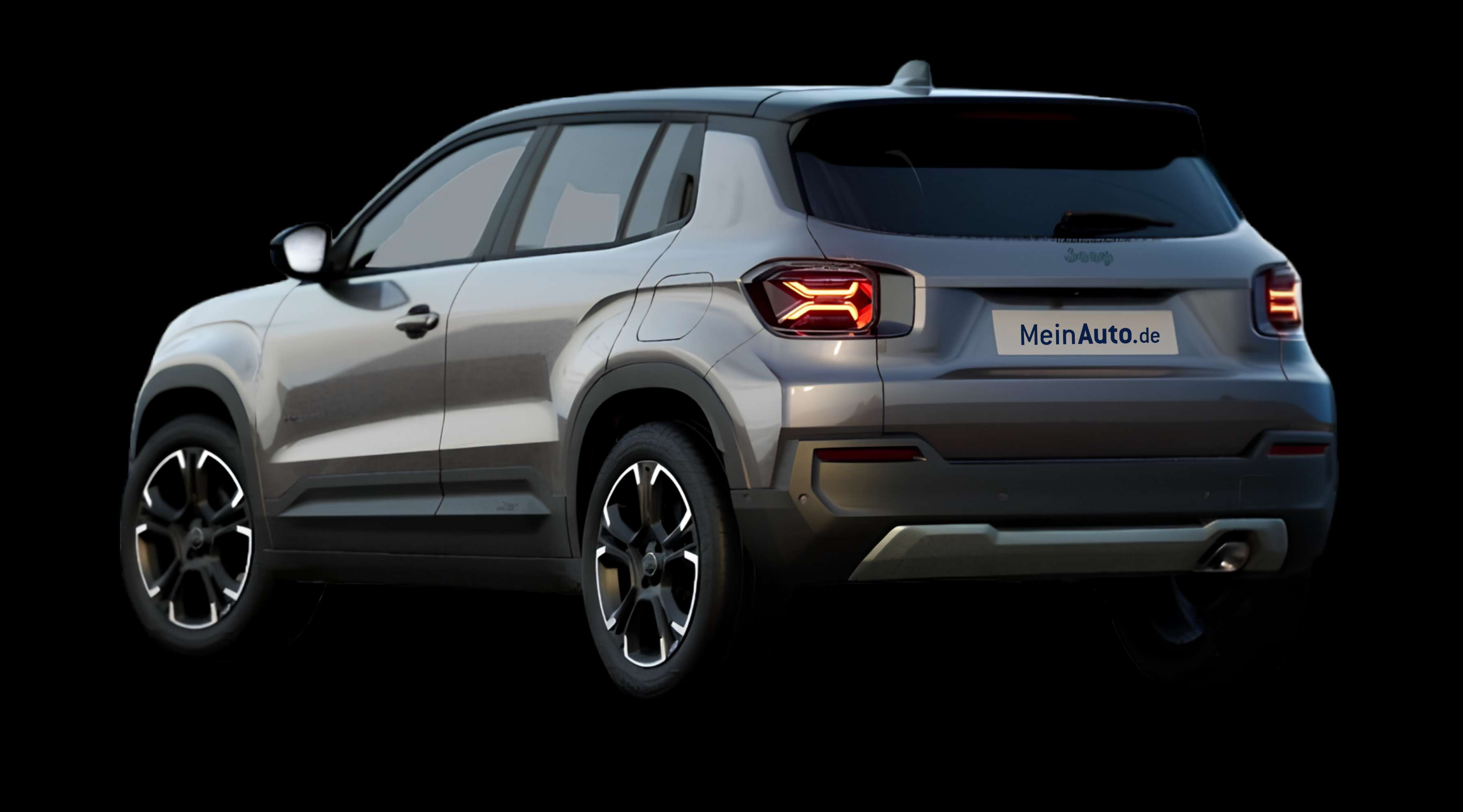Schräge Heckansicht eines Jeep Avenger, freigestellt