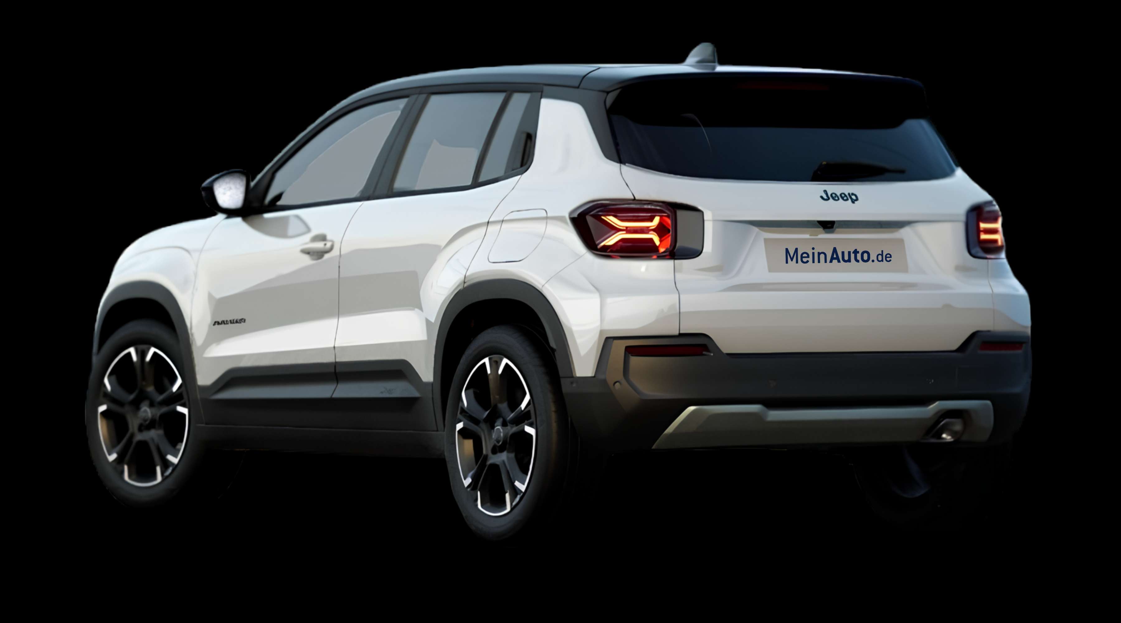 Schräge Heckansicht eines Jeep Avenger, freigestellt
