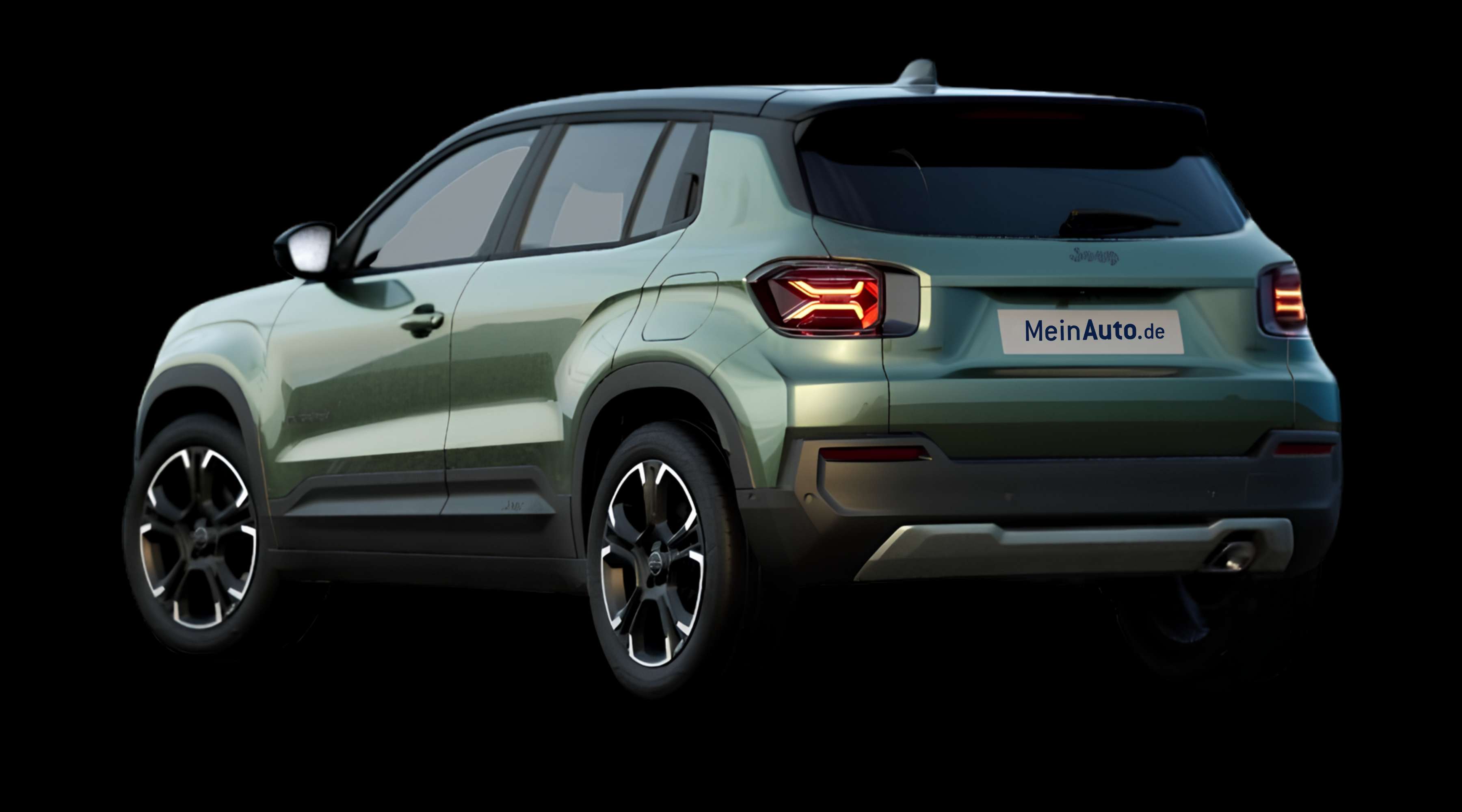 Schräge Heckansicht eines Jeep Avenger, freigestellt