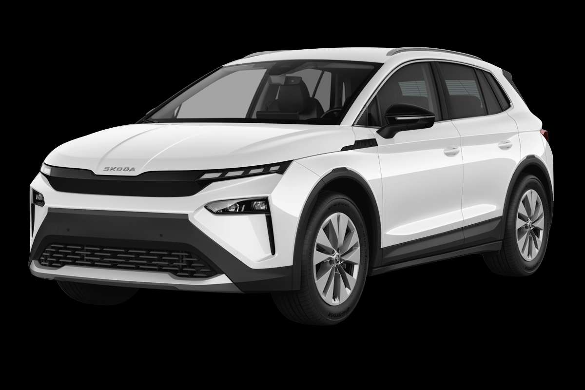 Schräge Frontansicht eines Skoda Elroq, freigestellt