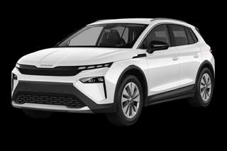 Schräge Frontansicht auf einen Skoda Elroq Sportline, freigestellt