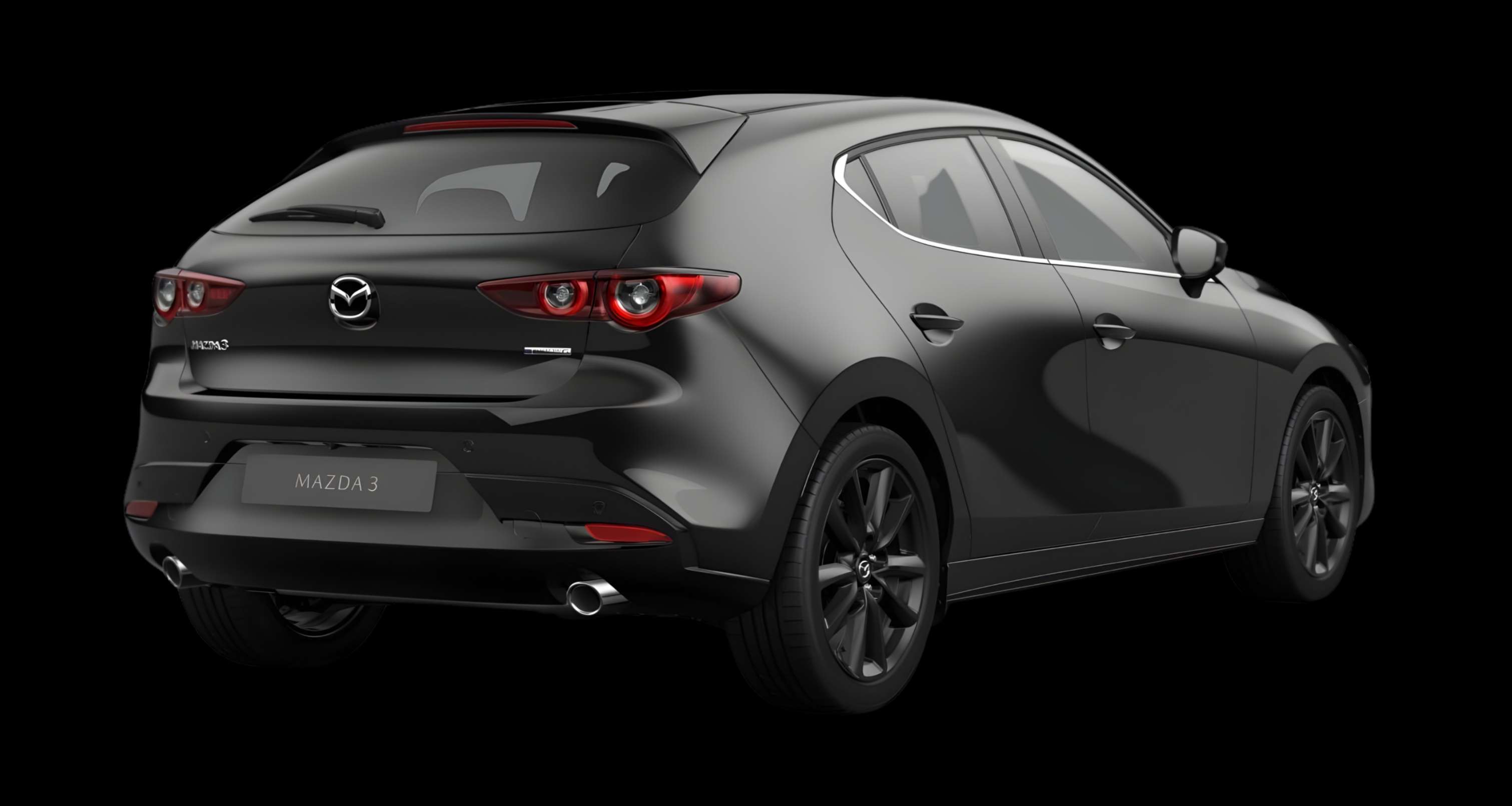 Schräge Heckansicht eines Mazda Mazda3, freigestellt