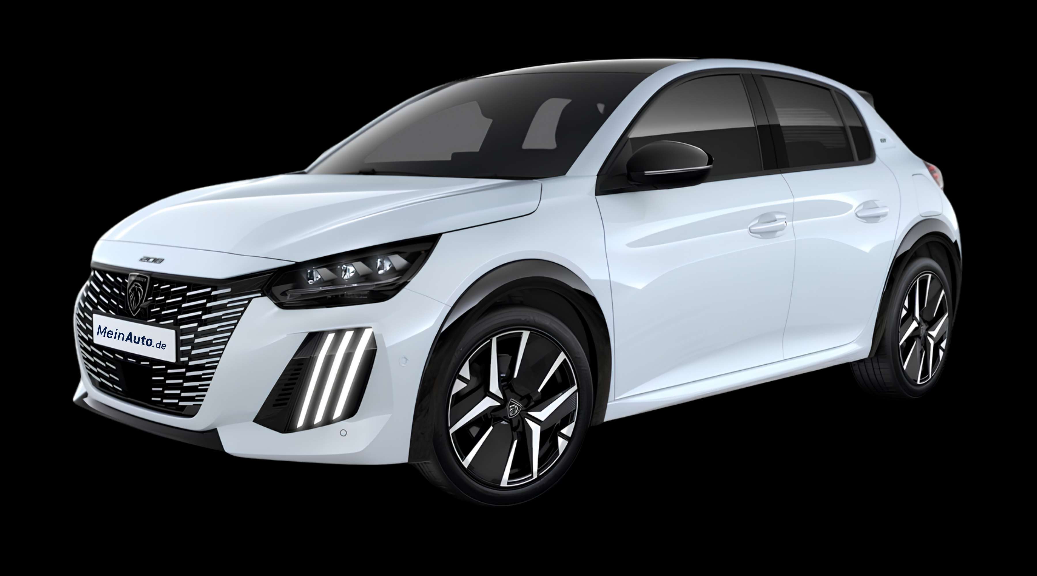 Schräge Frontansicht eines Peugeot 208, freigestellt