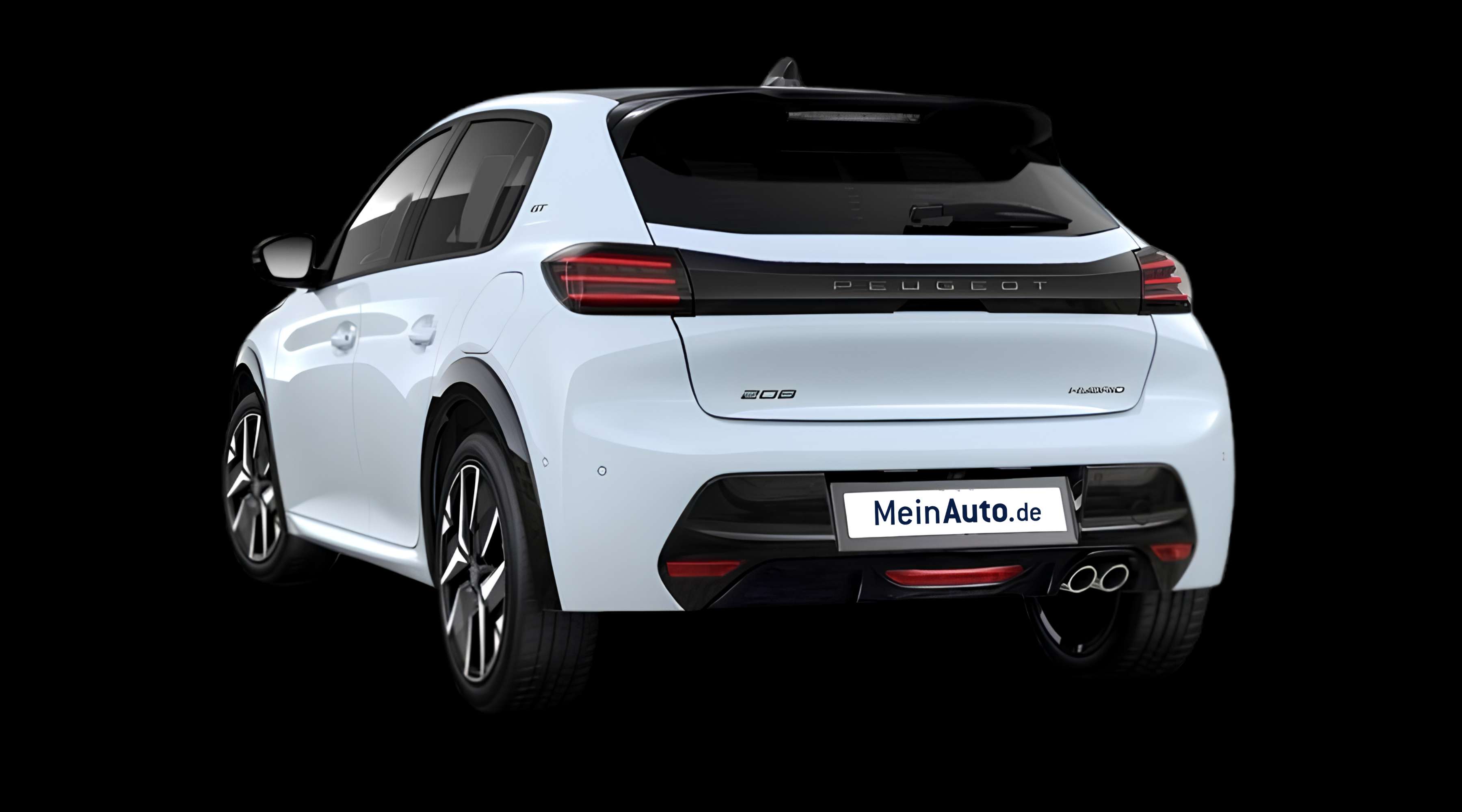 Schräge Heckansicht eines Peugeot 208, freigestellt