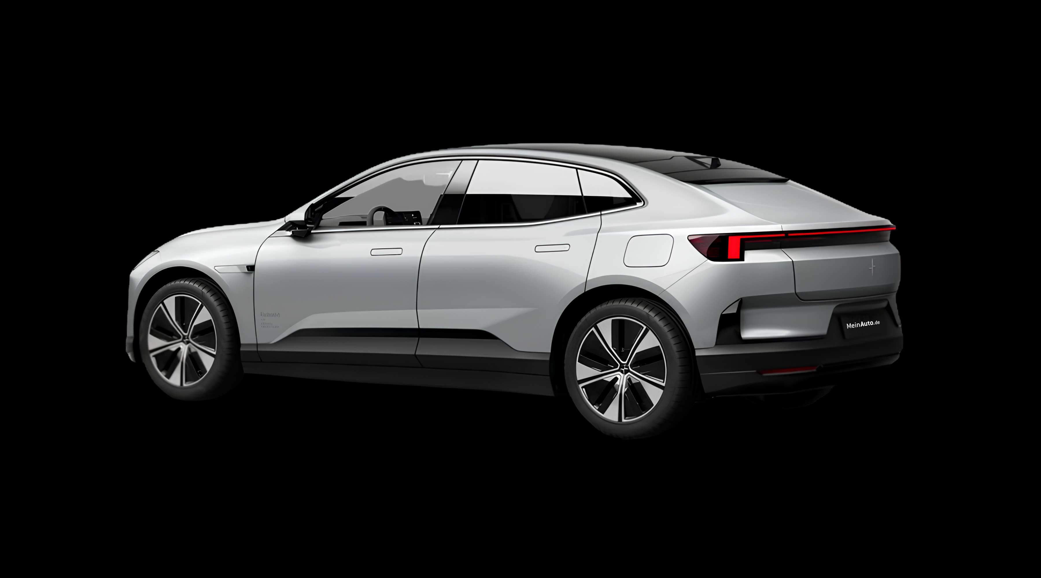 Schräge Heckansicht eines Polestar 4 coupé, freigestellt