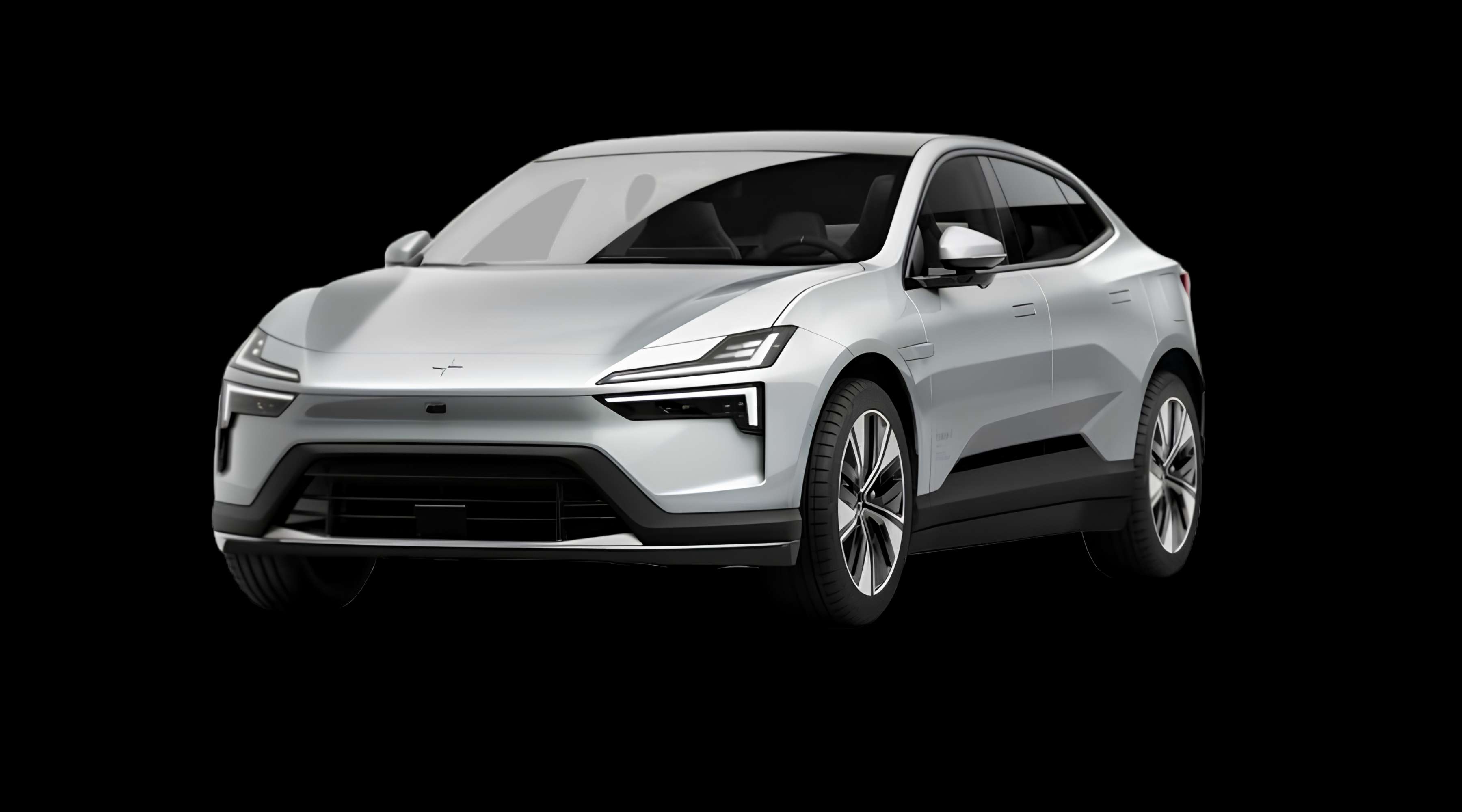 Schräge Frontansicht eines Polestar 4 coupé, freigestellt