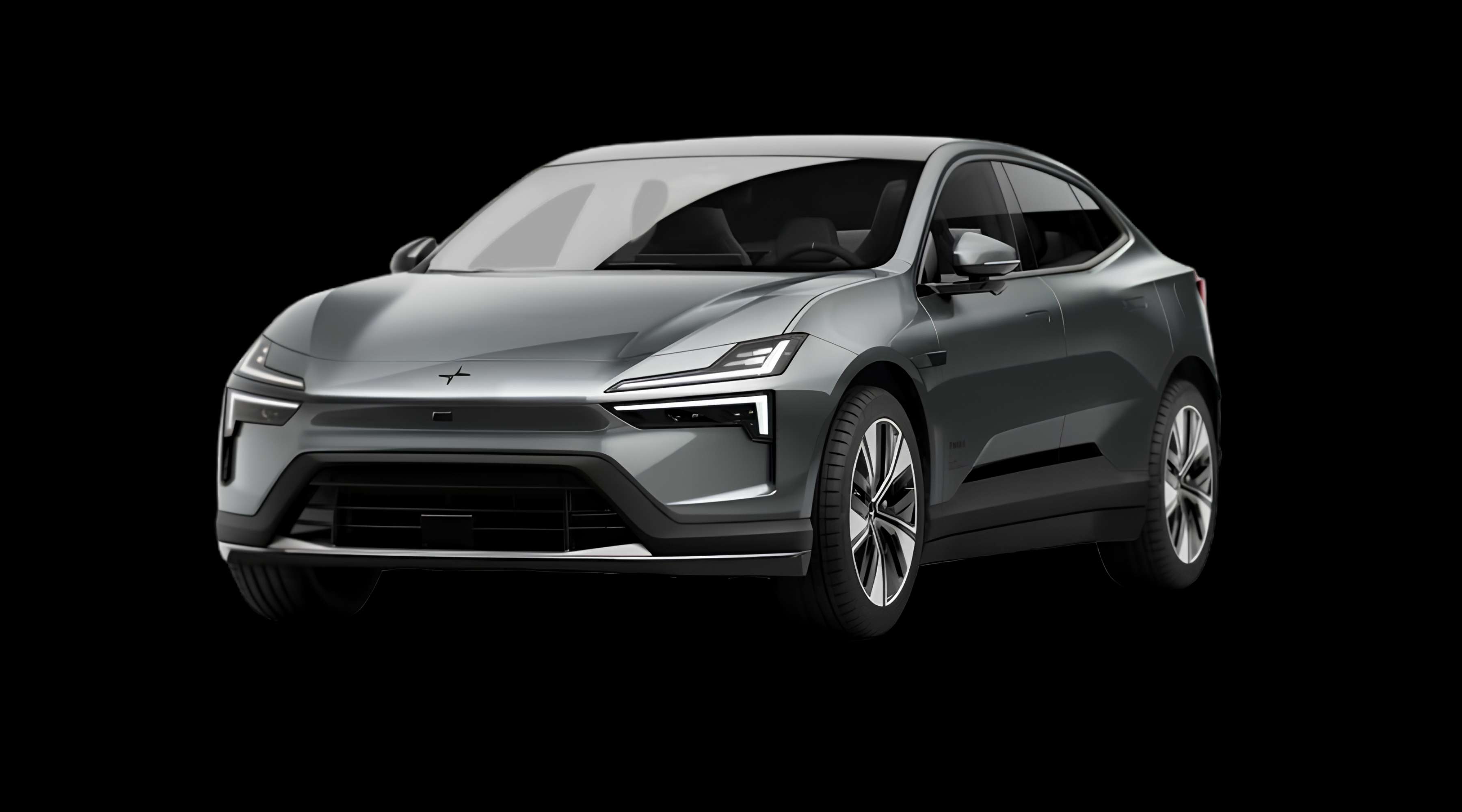 Schräge Frontansicht eines Polestar 4 coupé, freigestellt