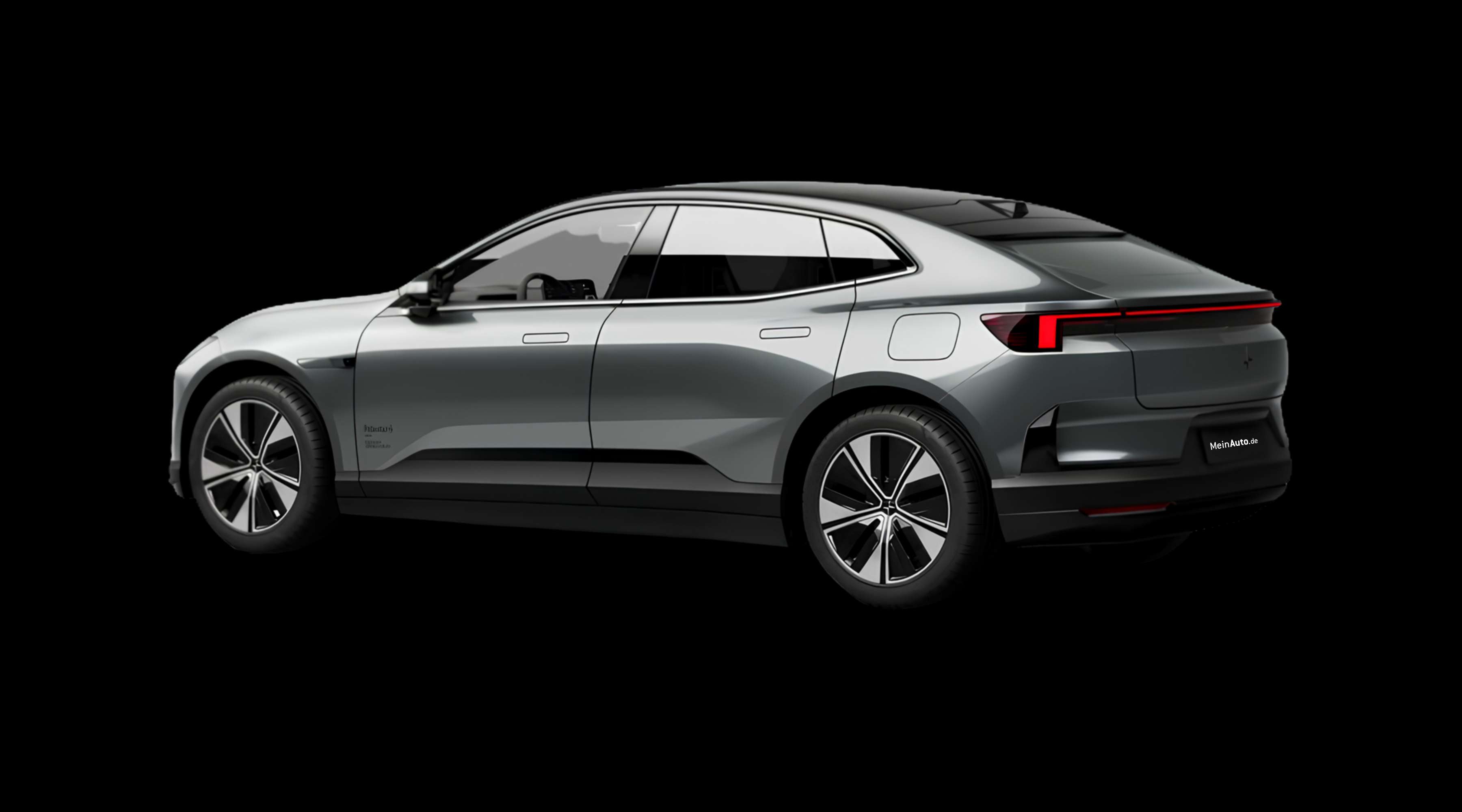 Schräge Heckansicht eines Polestar 4 coupé, freigestellt