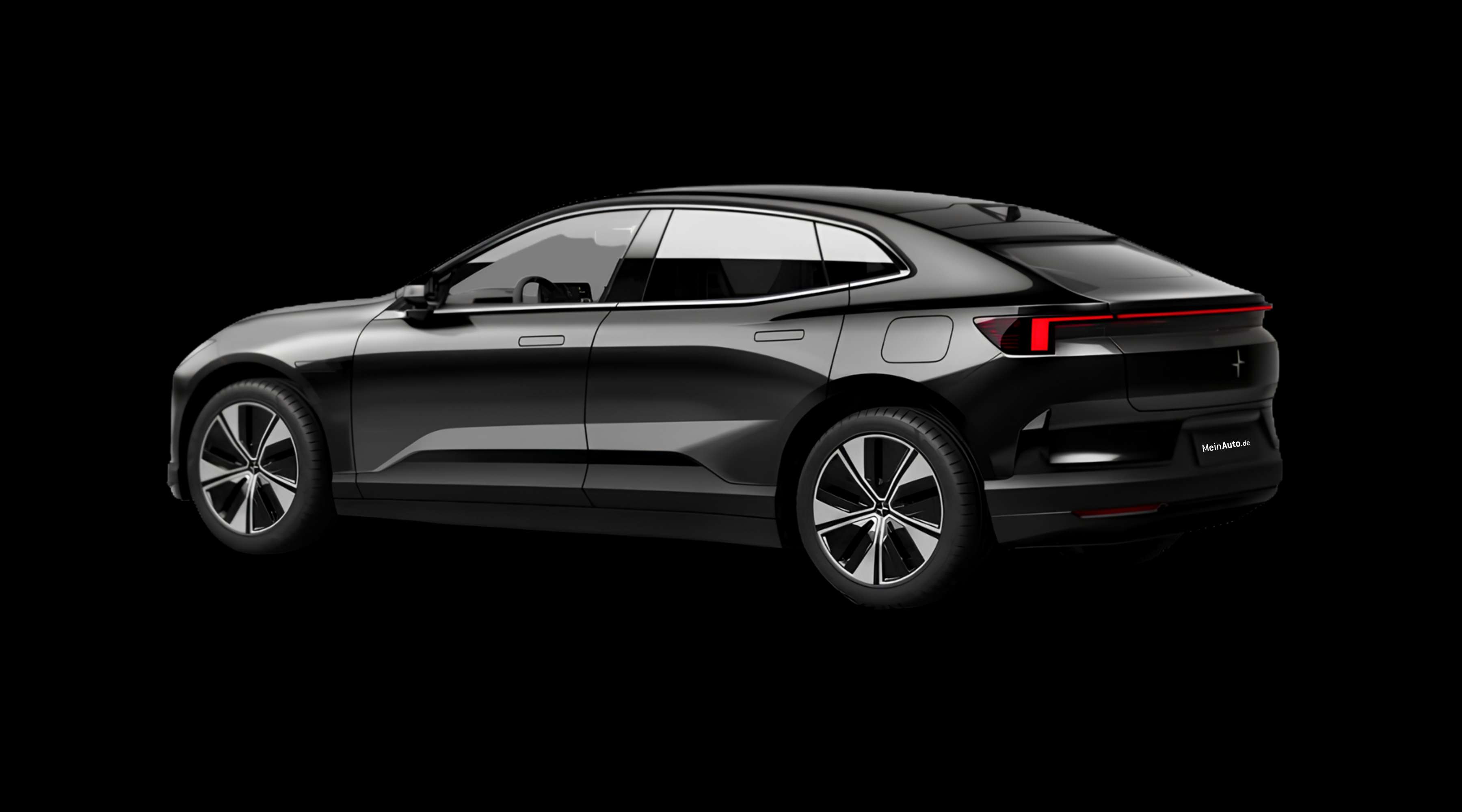 Schräge Heckansicht eines Polestar 4 coupé, freigestellt