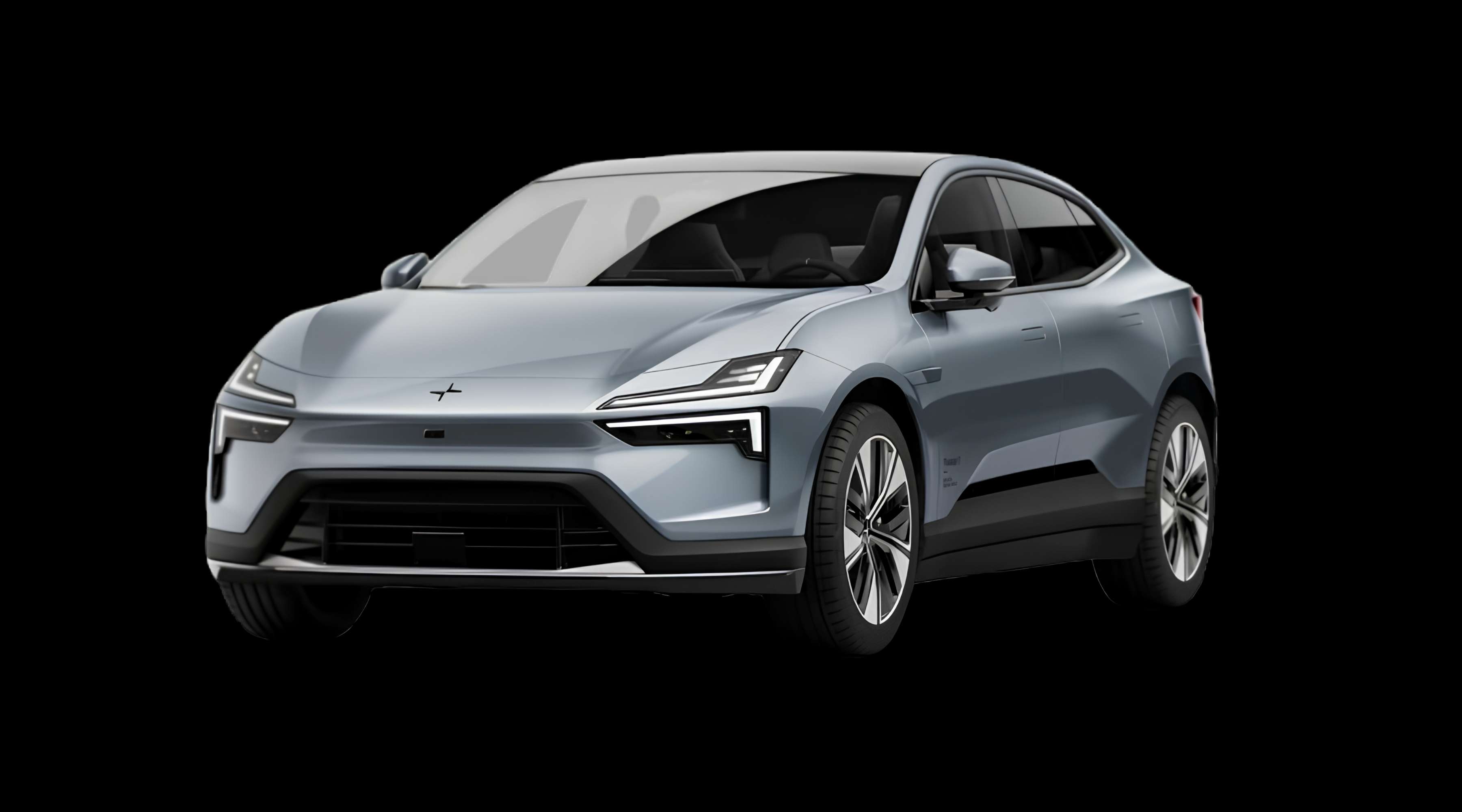 Schräge Frontansicht eines Polestar 4 coupé, freigestellt