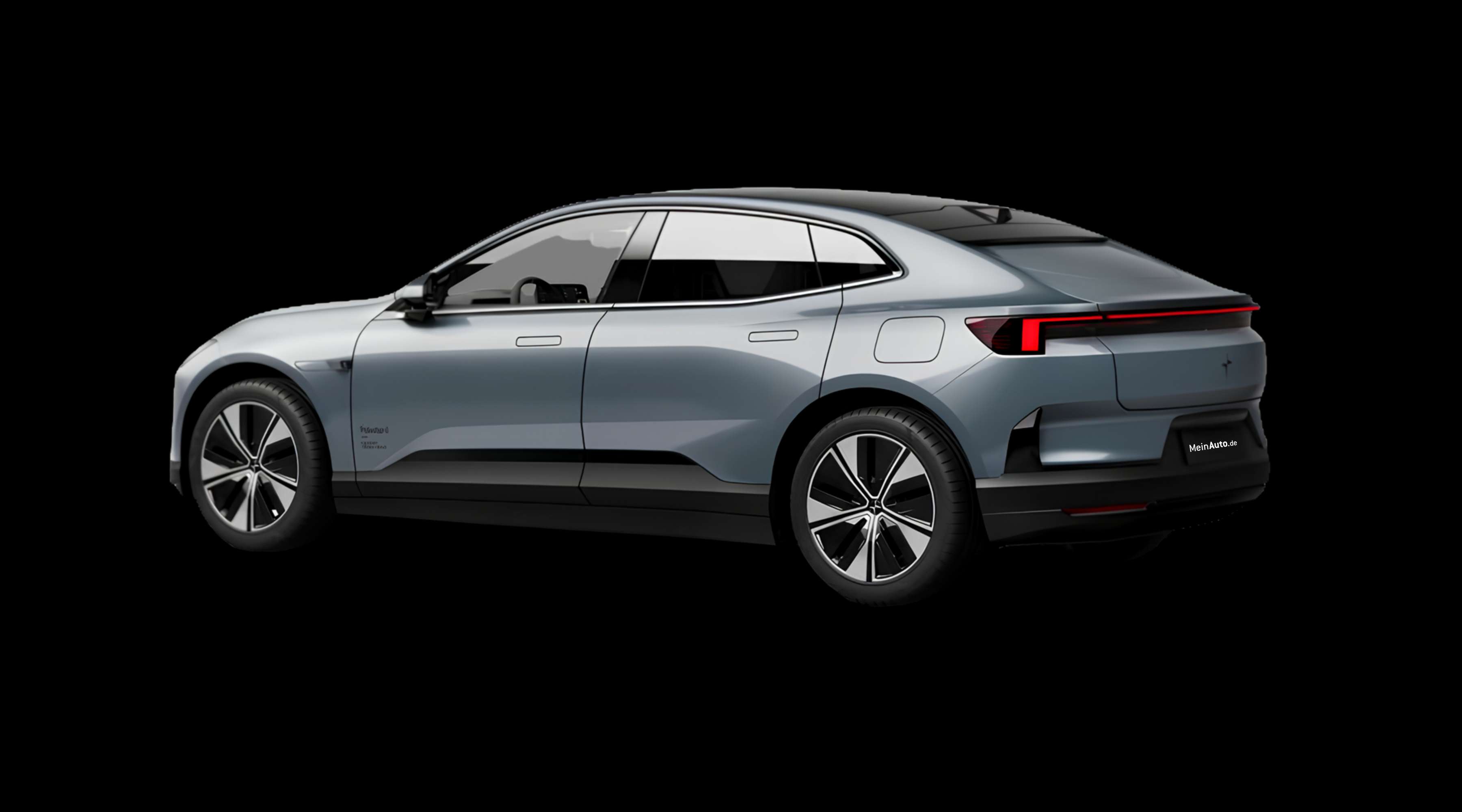 Schräge Heckansicht eines Polestar 4 coupé, freigestellt