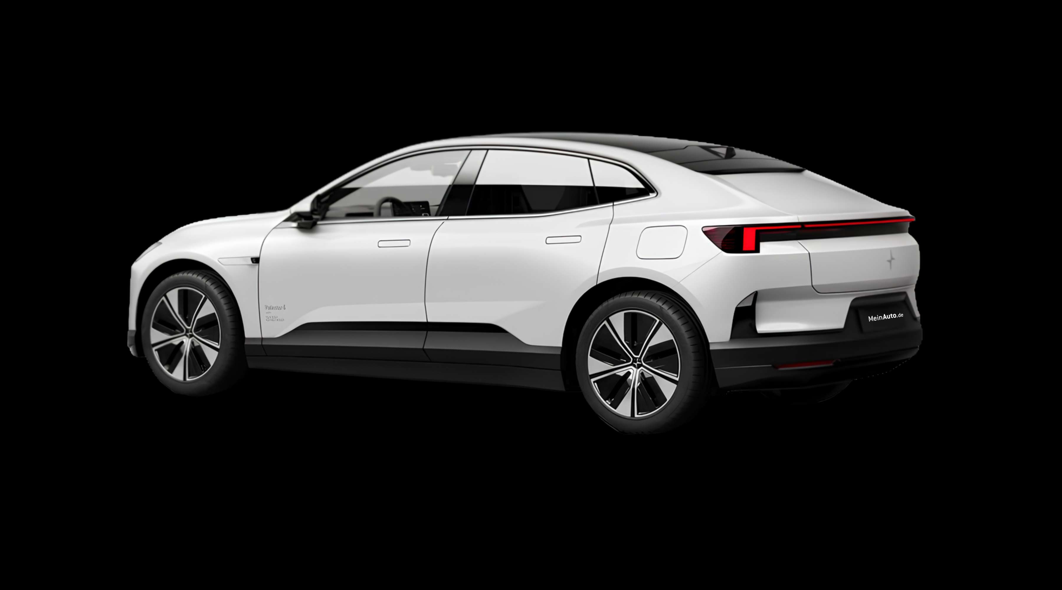 Schräge Heckansicht eines Polestar 4 coupé, freigestellt