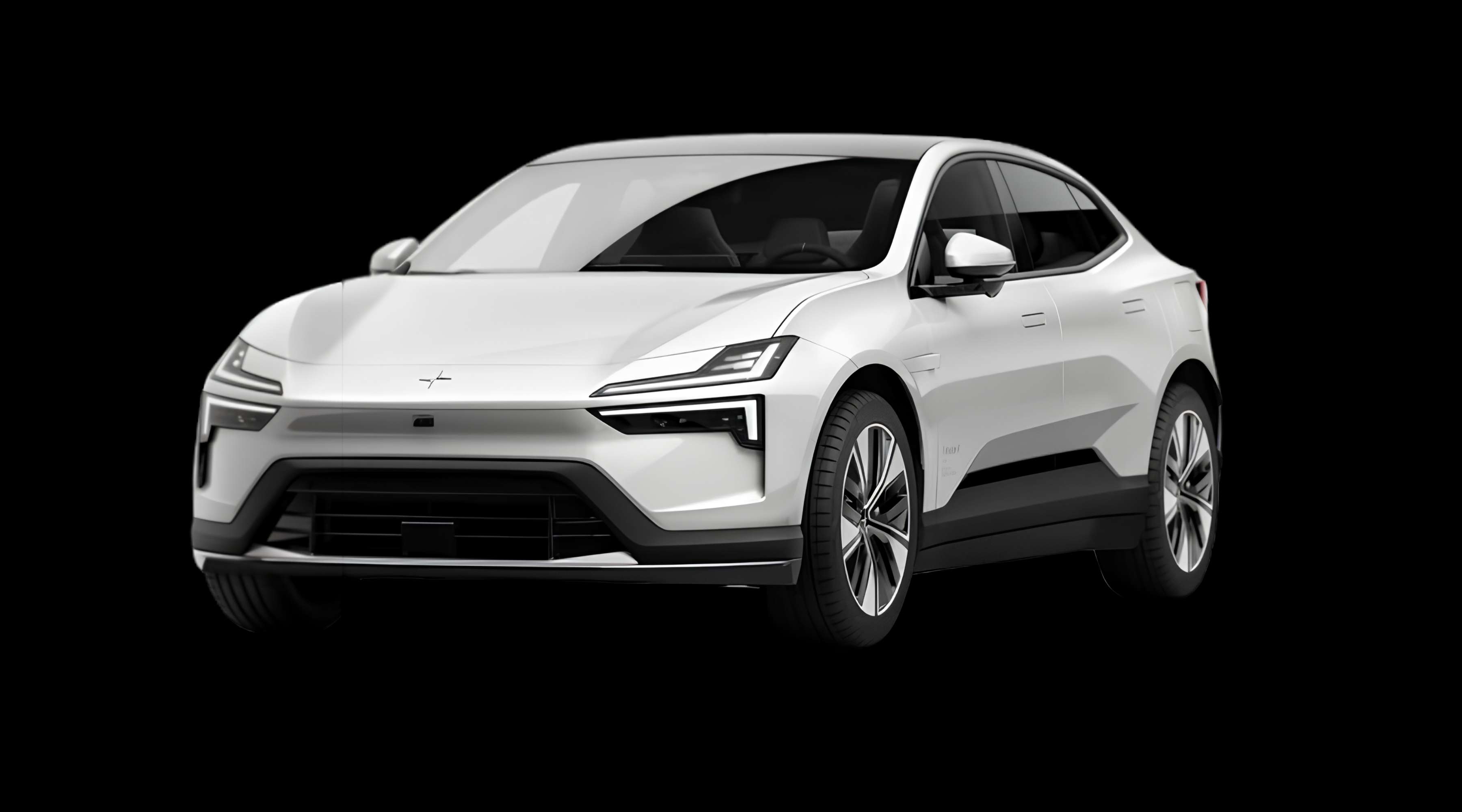 Schräge Frontansicht eines Polestar 4 coupé, freigestellt