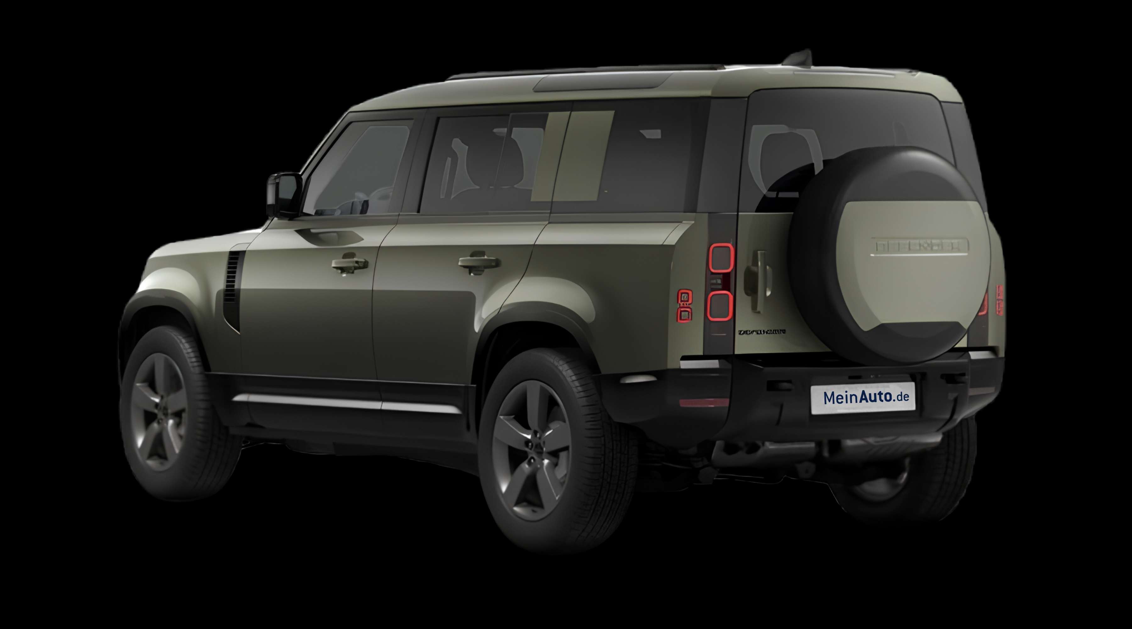 Schräge Heckansicht eines Land Rover Defender, freigestellt
