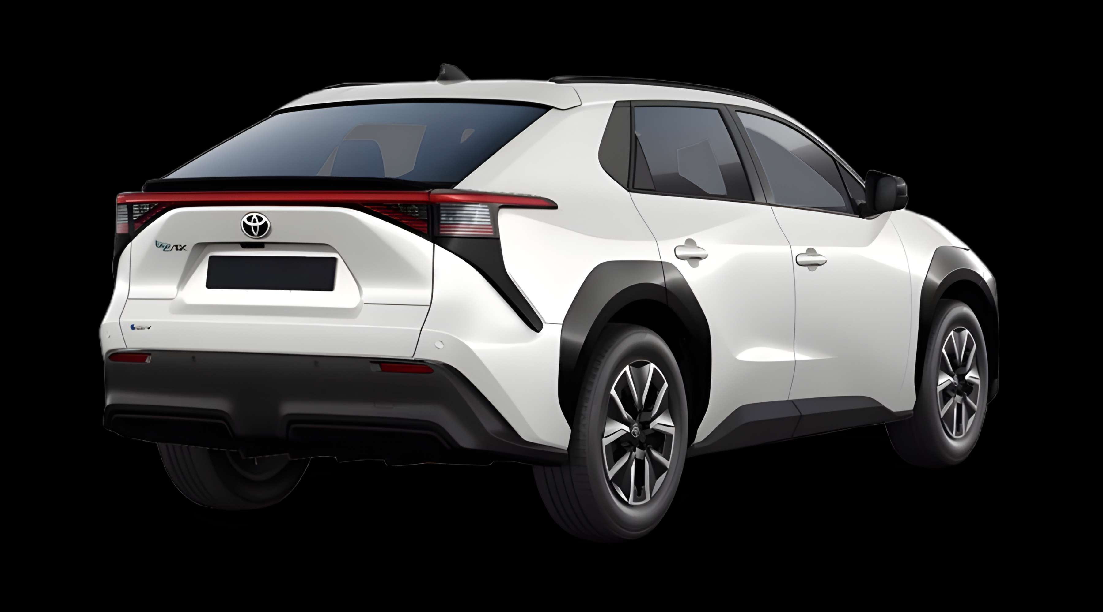 Schräge Heckansicht eines Toyota bZ4X, freigestellt