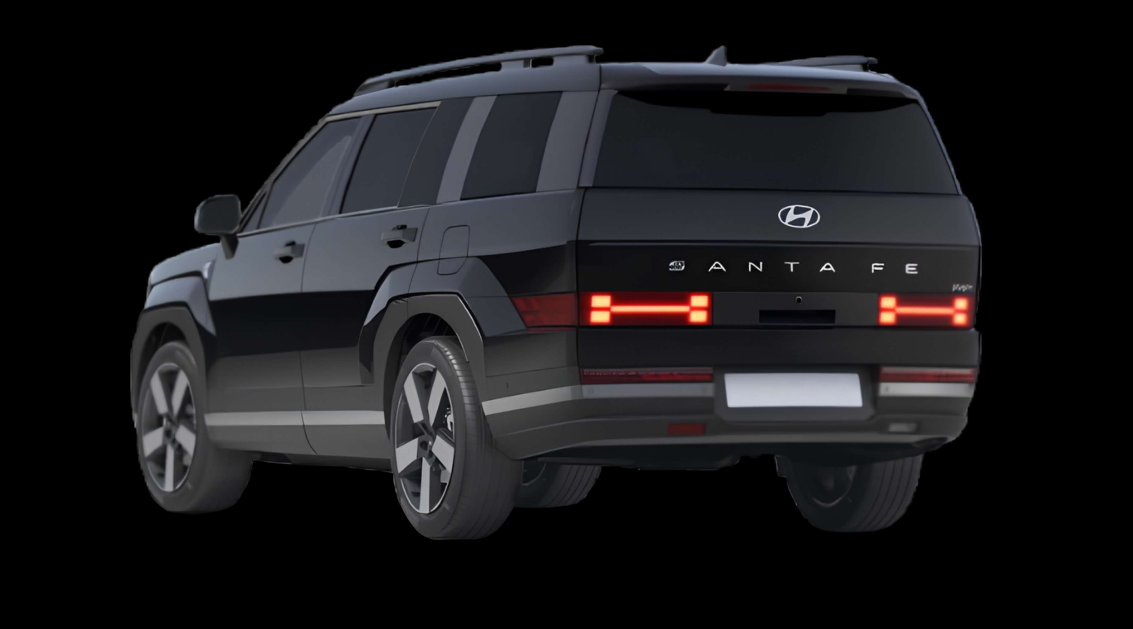 Schräge Heckansicht eines Hyundai Santa Fe, freigestellt